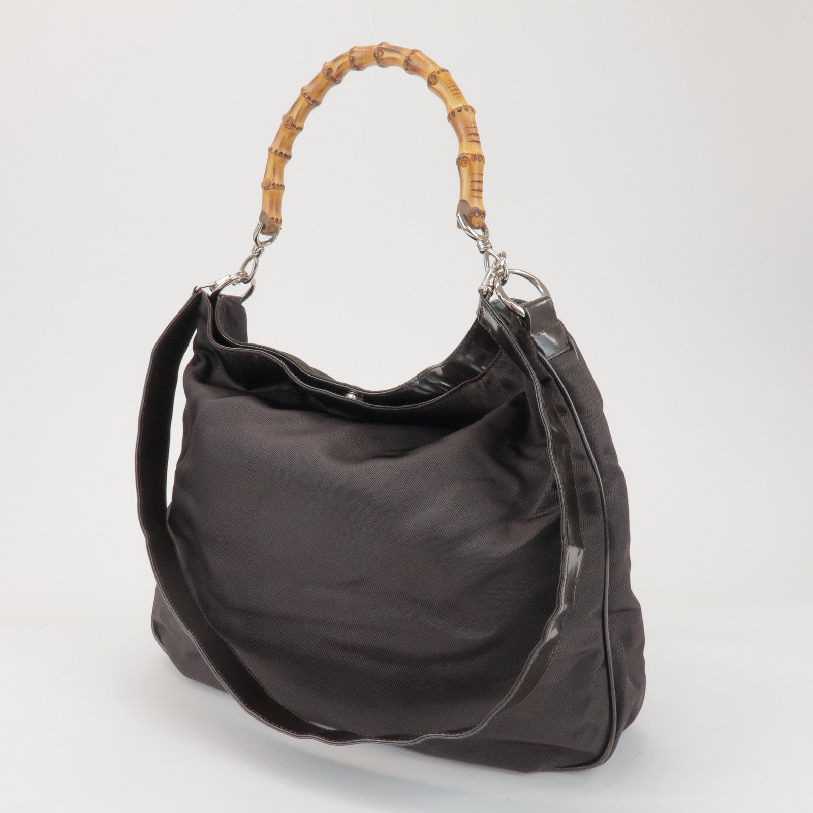 GUCCI Bamboo Nylon Canvas Leather 2Way Hand Shoulder Bag 001.2404