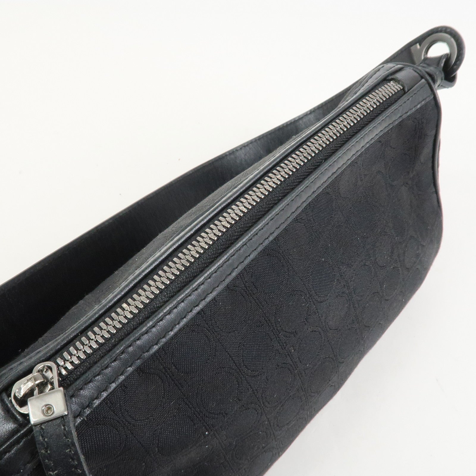 Ferragamo Gancini Canvas Leather Shoulder Bag Hand Bag Black