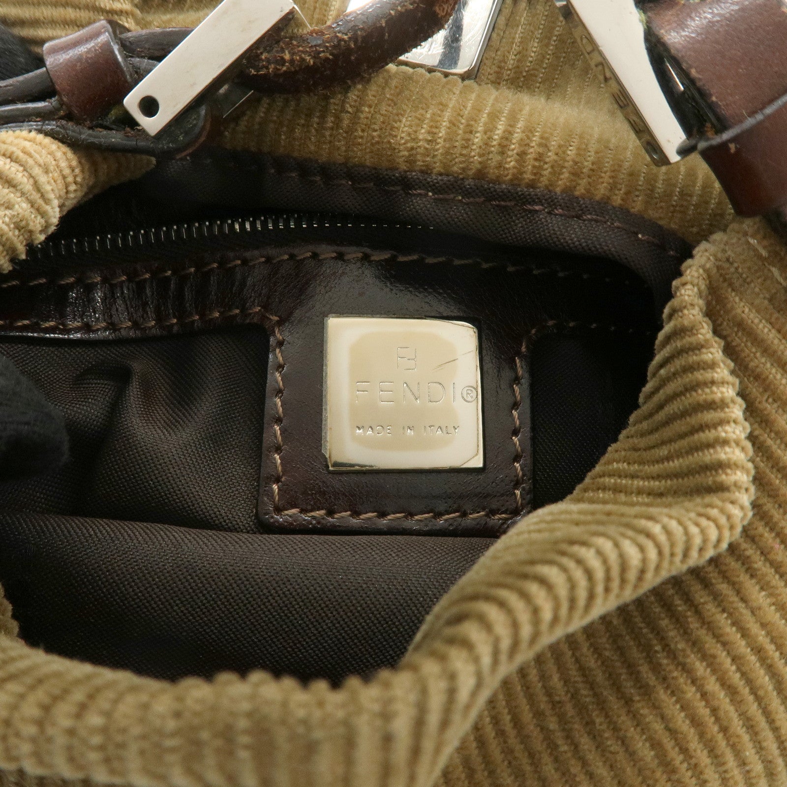 FENDI Corduroy Leather Shoulder Bag Hand Bag Brown 26778