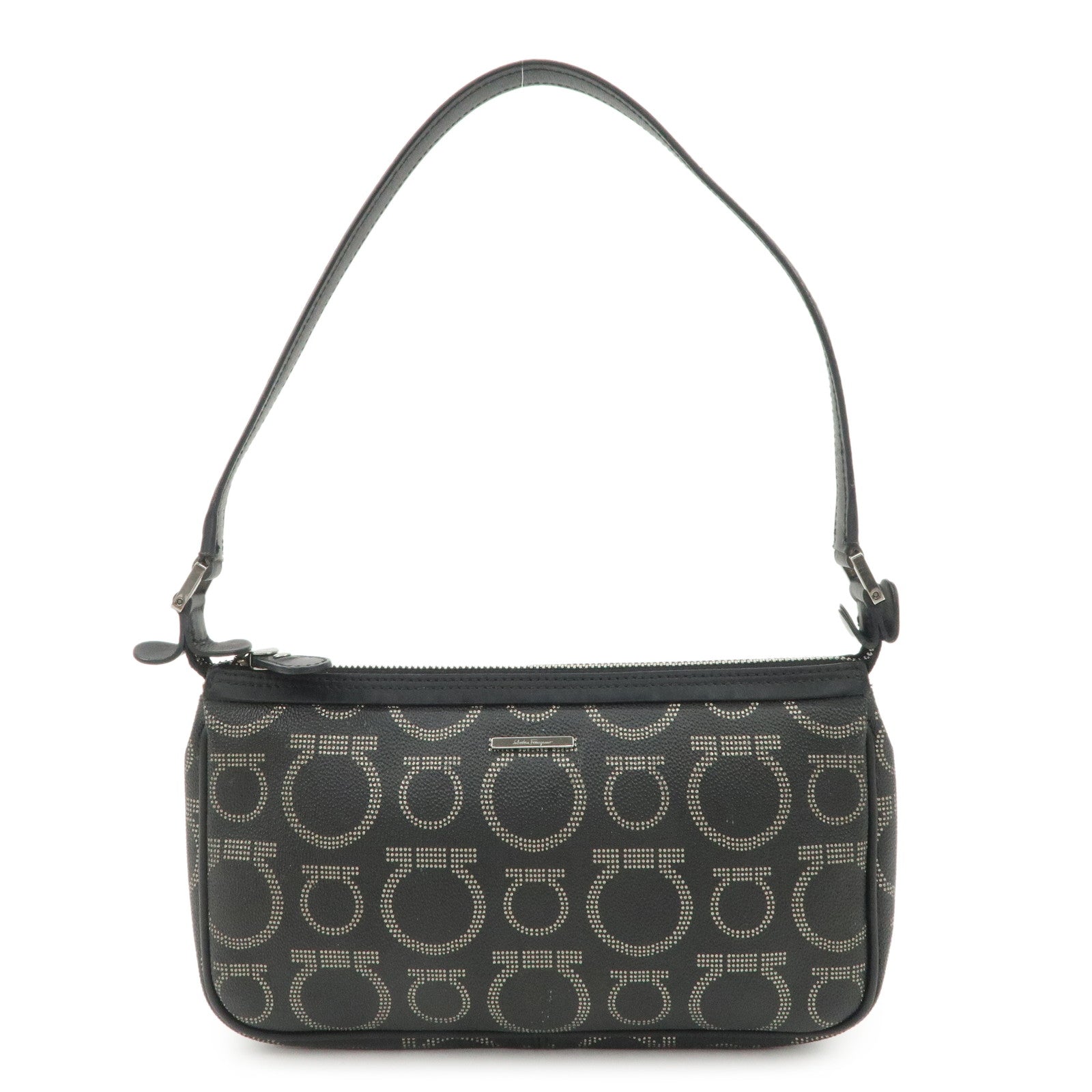 Ferragamo Gancini PVC Accessary Pouch Hand Bag Black