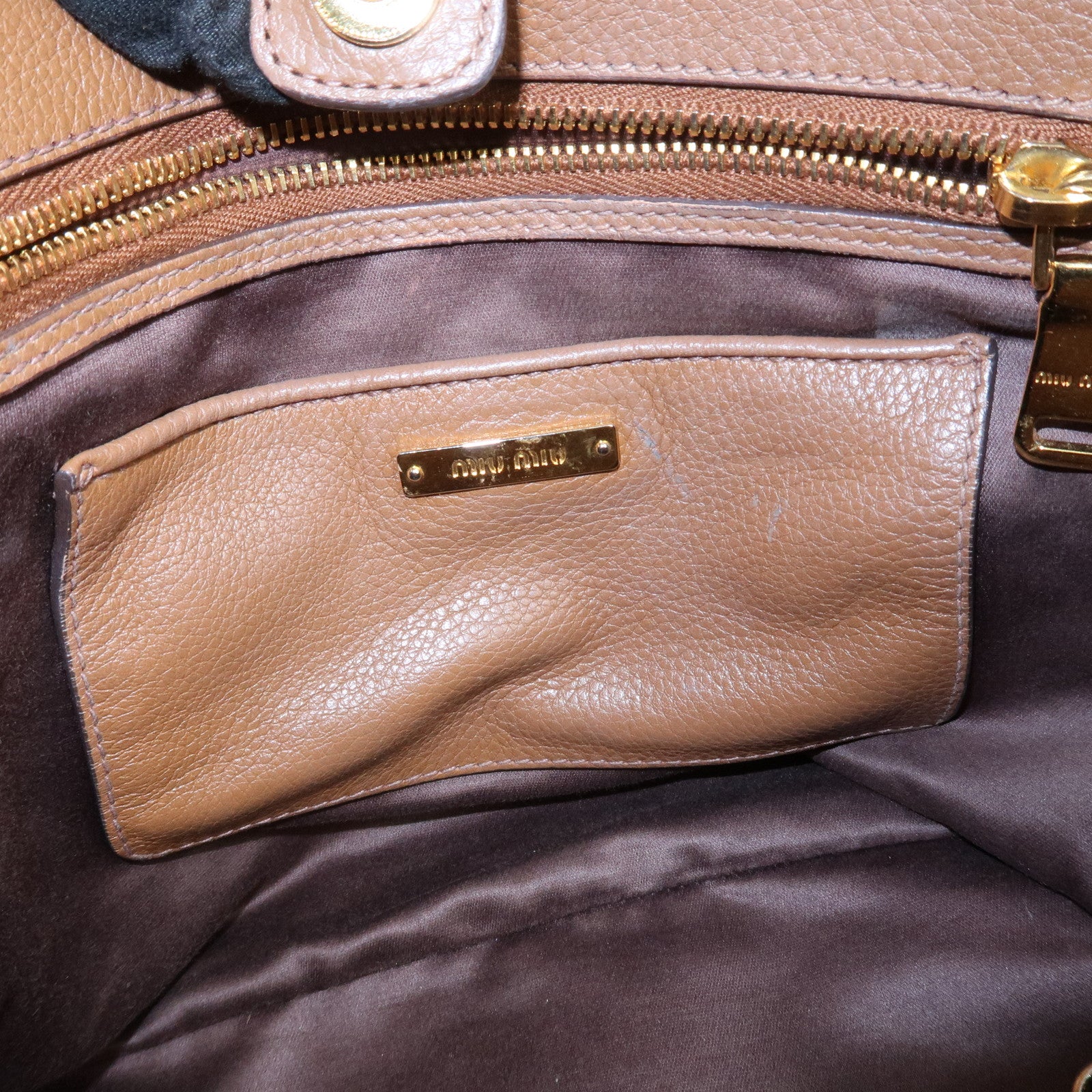 MIU MIU Vitello Phenix Leather Shoulder Bag Hand Bag Brown RN0886 Used