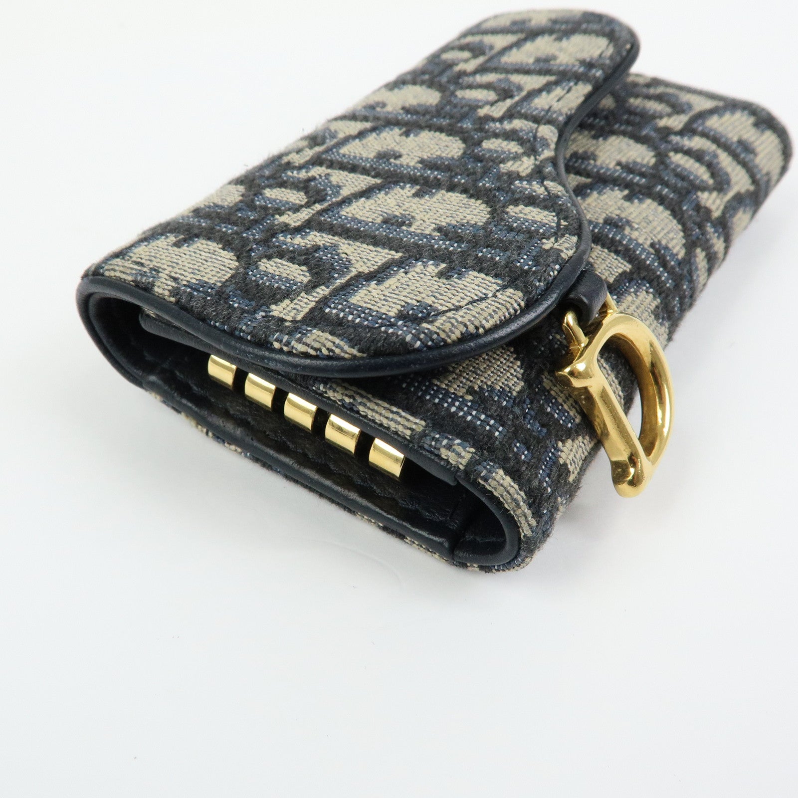 Christian Dior Saddle Oblique Jacquard Canvas Key Case Navy