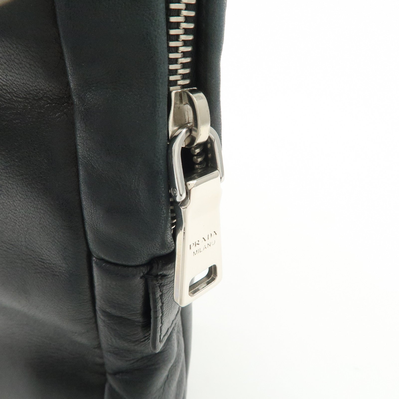 PRADA Triangle Logo Lamb Skin Canvas Shoulder Crossbody Bag Black