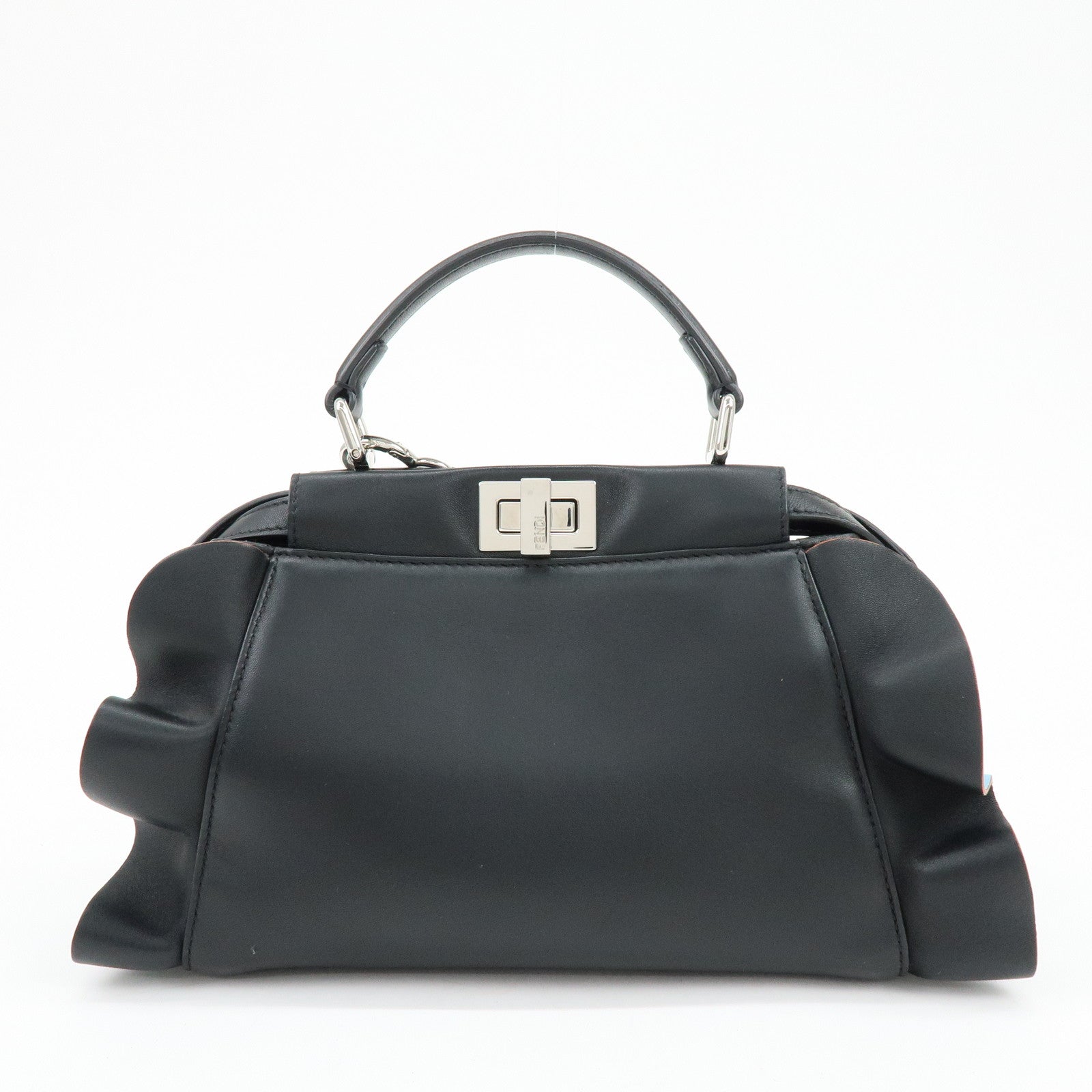 FENDI Mini Peekaboo Leather 2Way Shoulder Hand Bag Black 8BN244