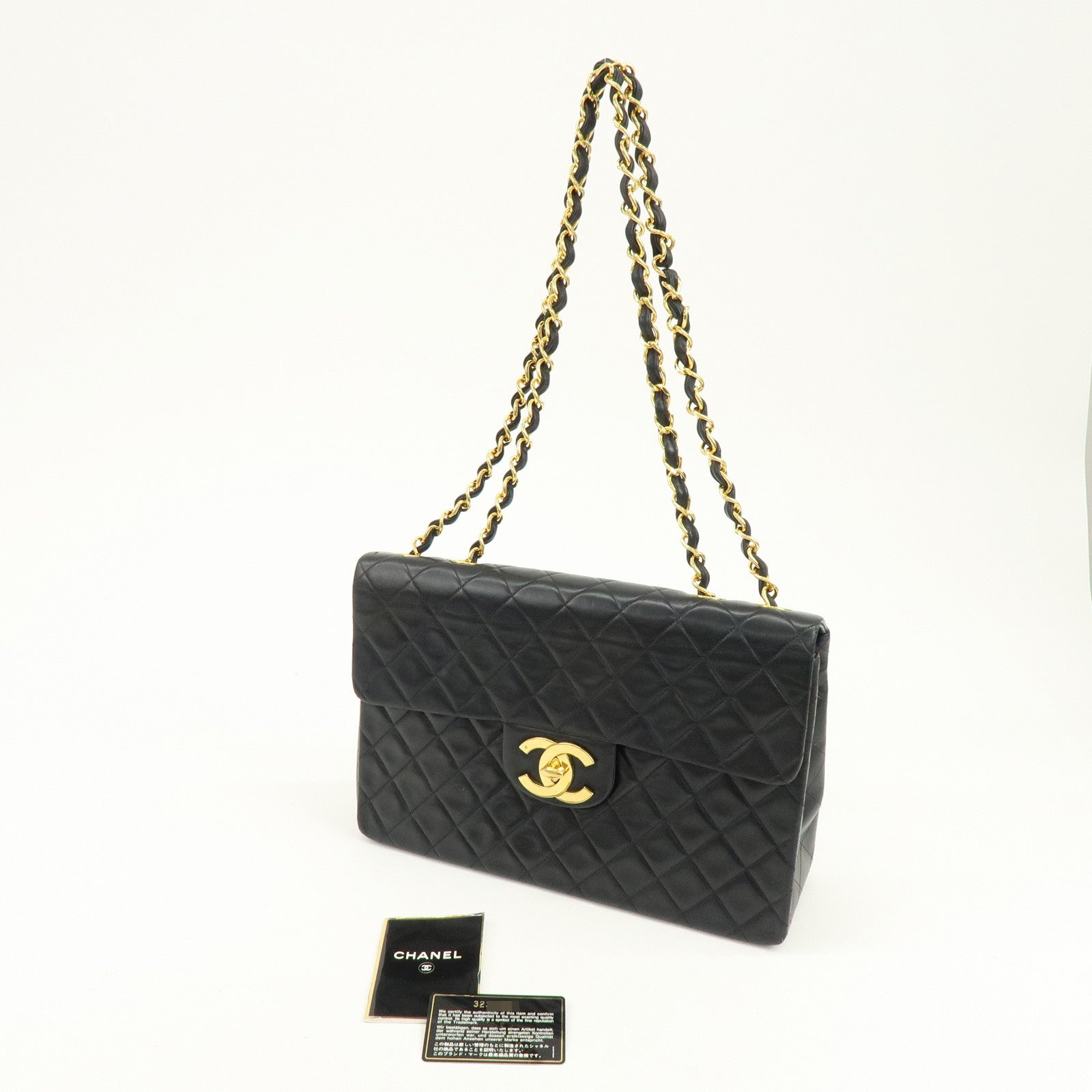 CHANEL Matelasse Lamb Skin Jumbo 34 Shoulder Bag Black A01436