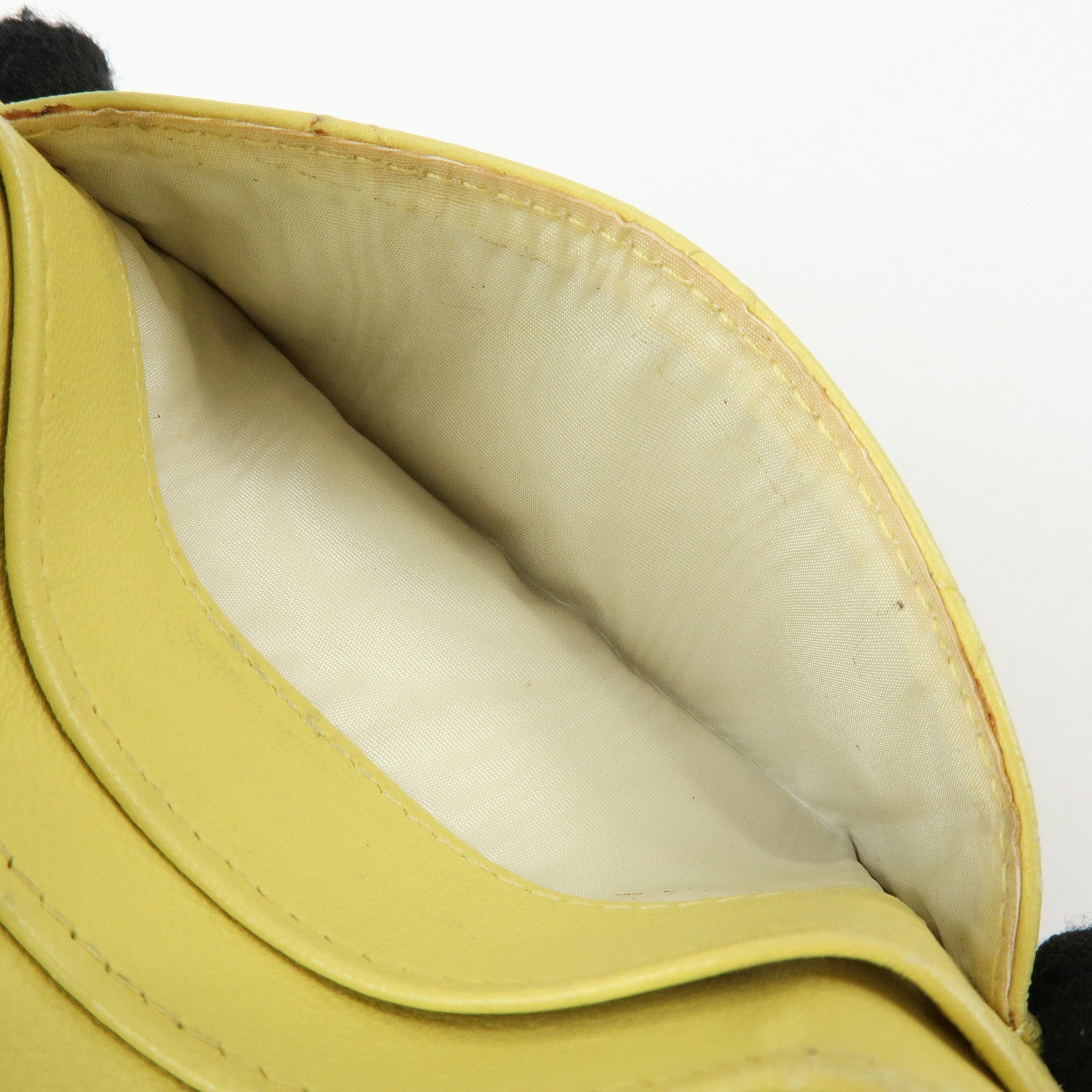 CHANEL Matelasse COCO Mark Lamb Skin Card Case Card Holder Yellow