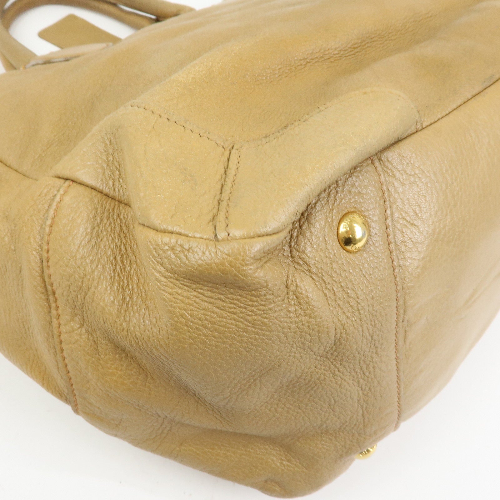 PRADA Calf Leather 2Way Bag Hand Bag Shoulder Bag Beige