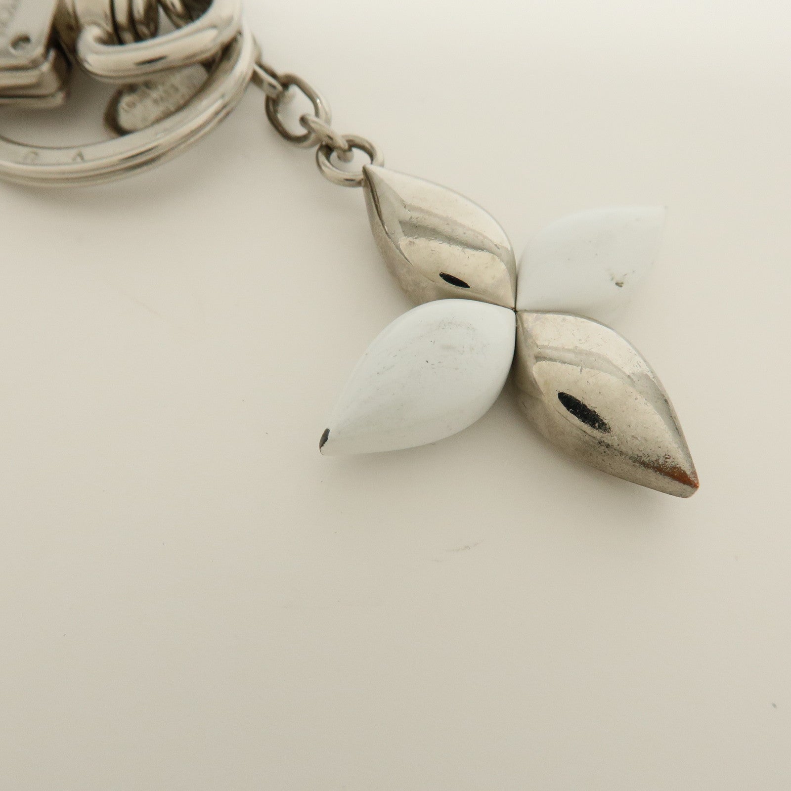 Louis Vuitton Twist Metal Bag Charm Key Holder Silver White M68010