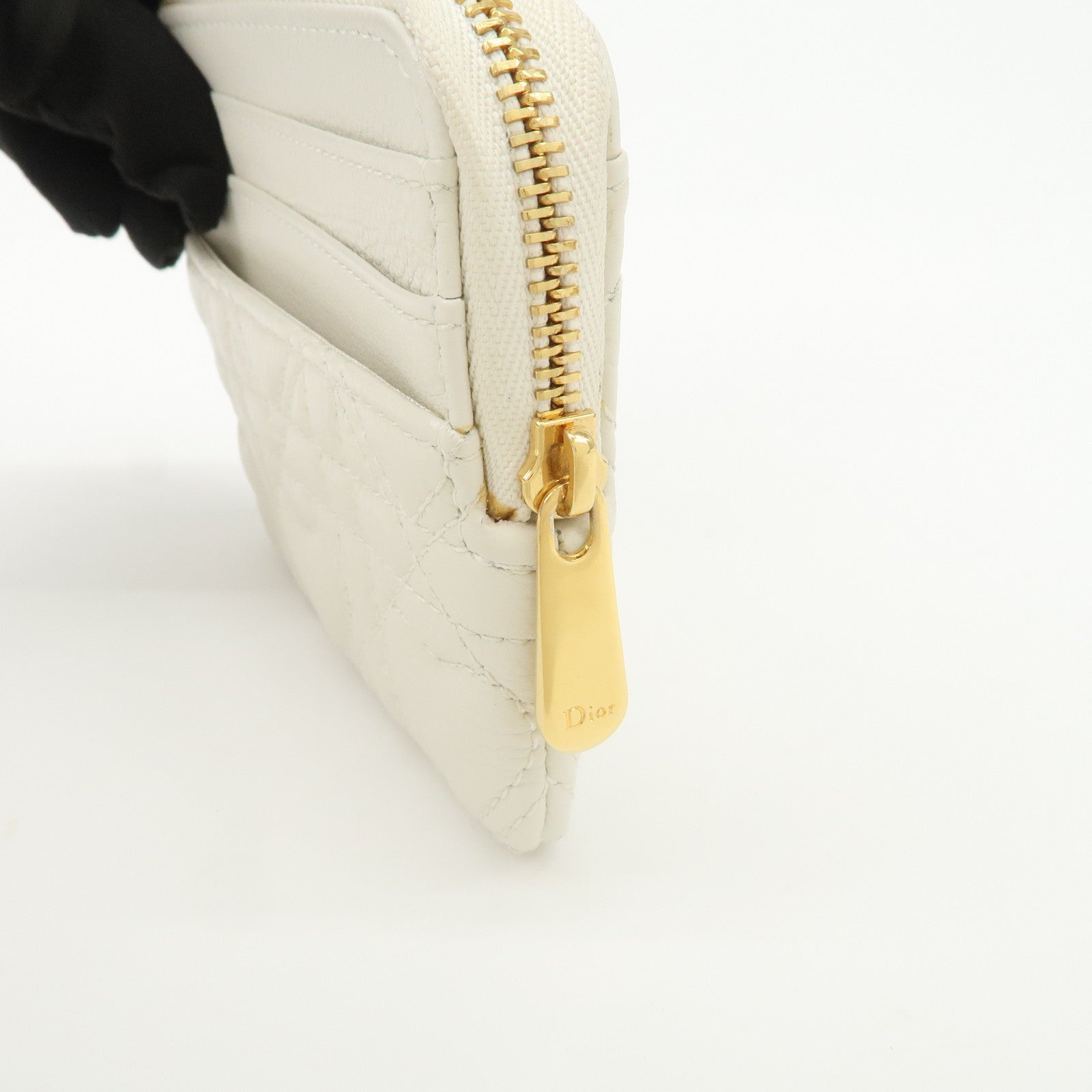 Christian Dior Cannage Caro Leather Heart Coin Case White