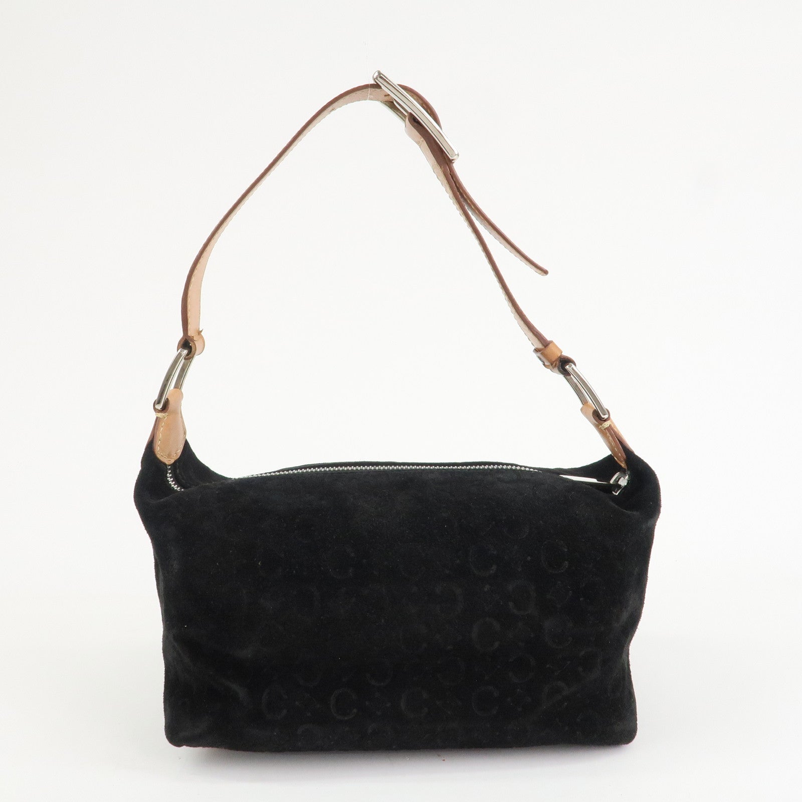 CELINE C Macadam Leather Suede Shoulder Bag Hand Bag Black Brown