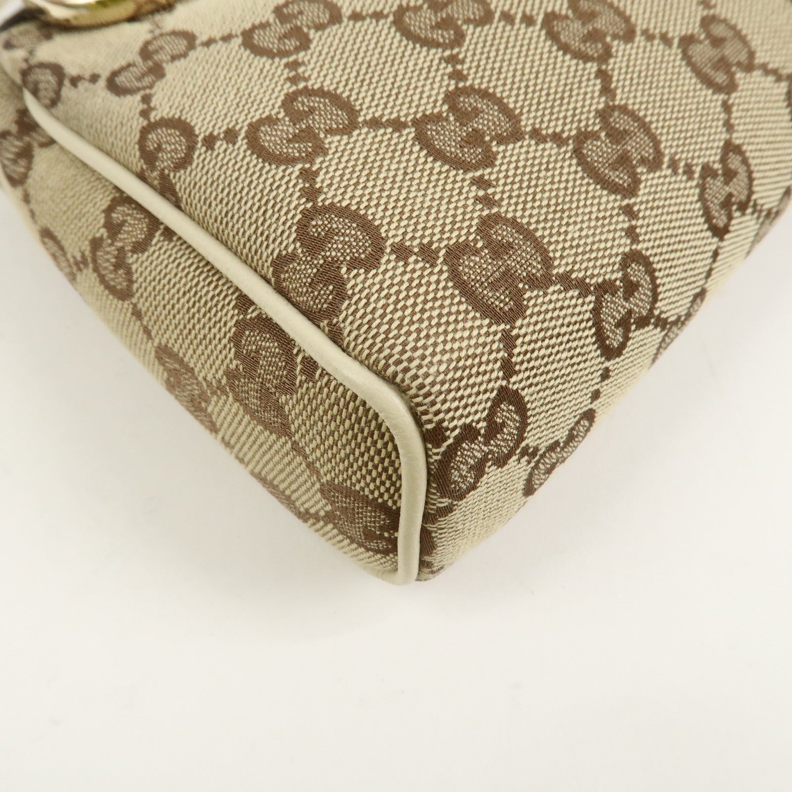GUCCI Abbey GG Canvas Leather Pouch Hand Bag Brown Ivory 145750