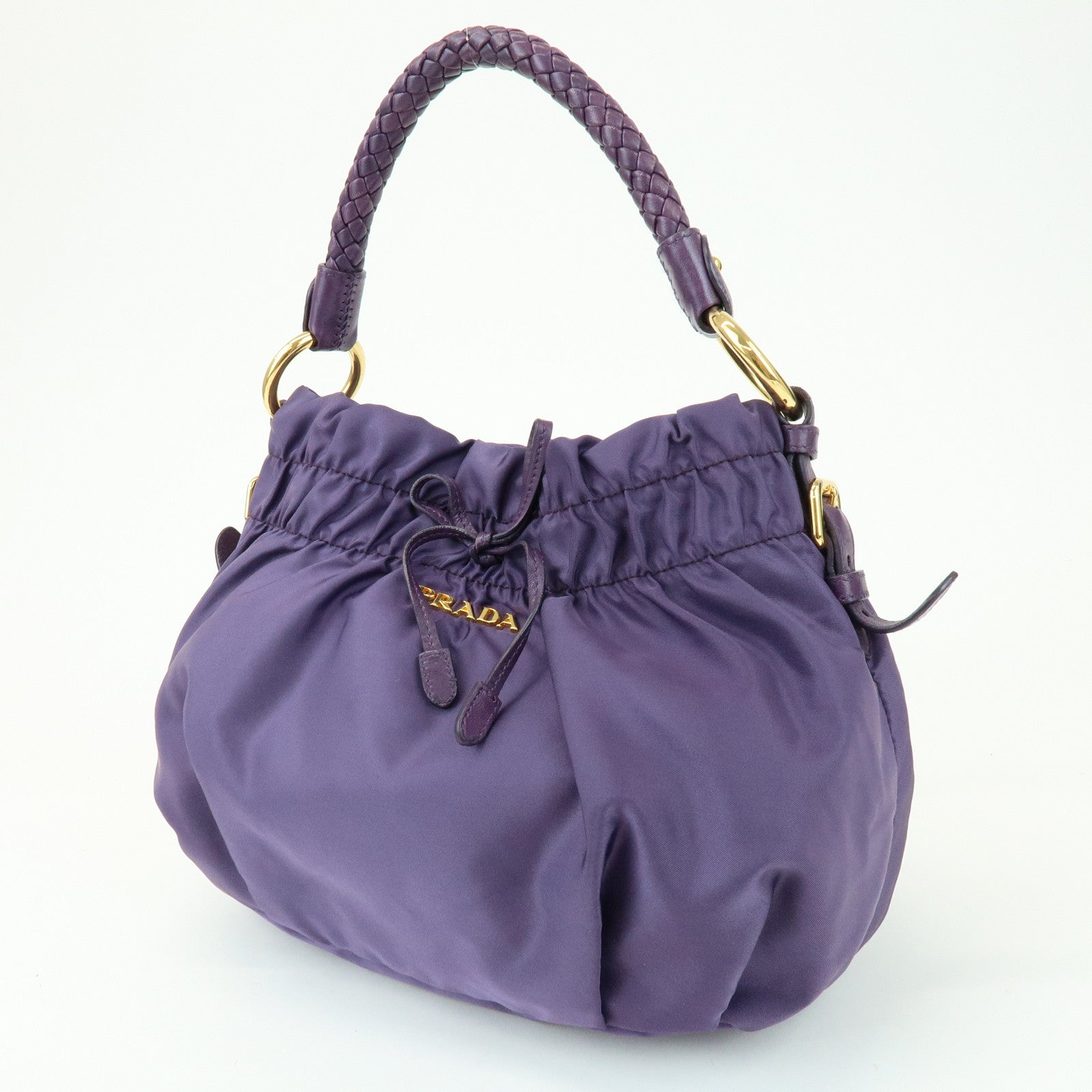 PRADA Ribbon Nylon Leather Shoulder Bag Hand Bag Purple BR4237