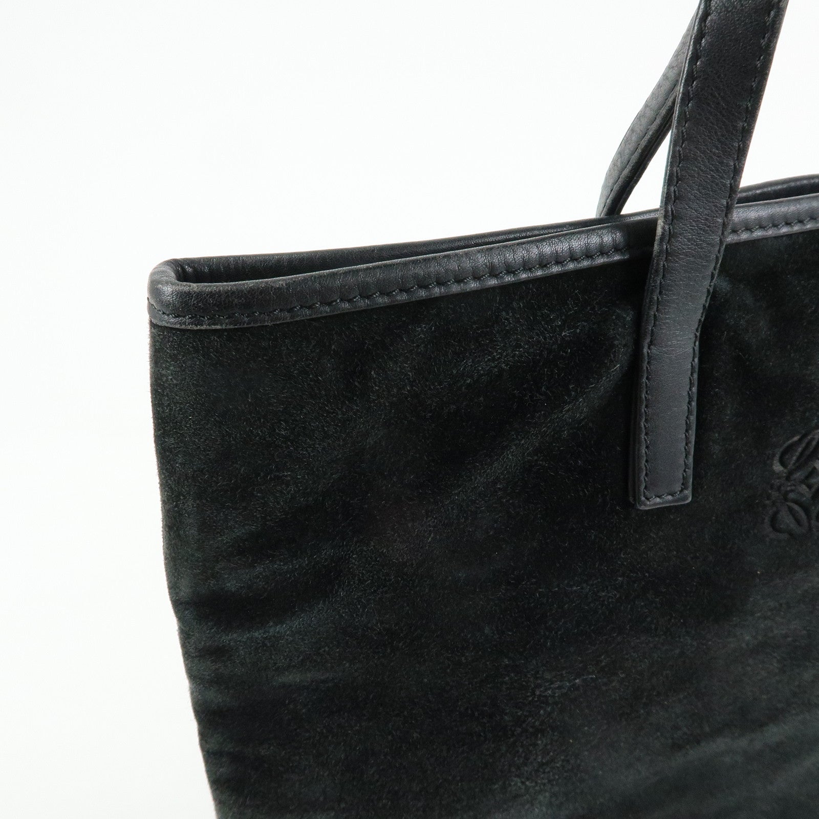 LOEWE Anagram Suede Leather Hand Bag Tote Bag Black