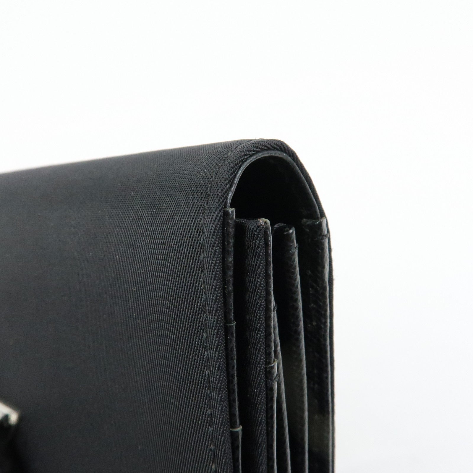 PRADA Triangle Logo Nylon Leather Long Wallet Black M608