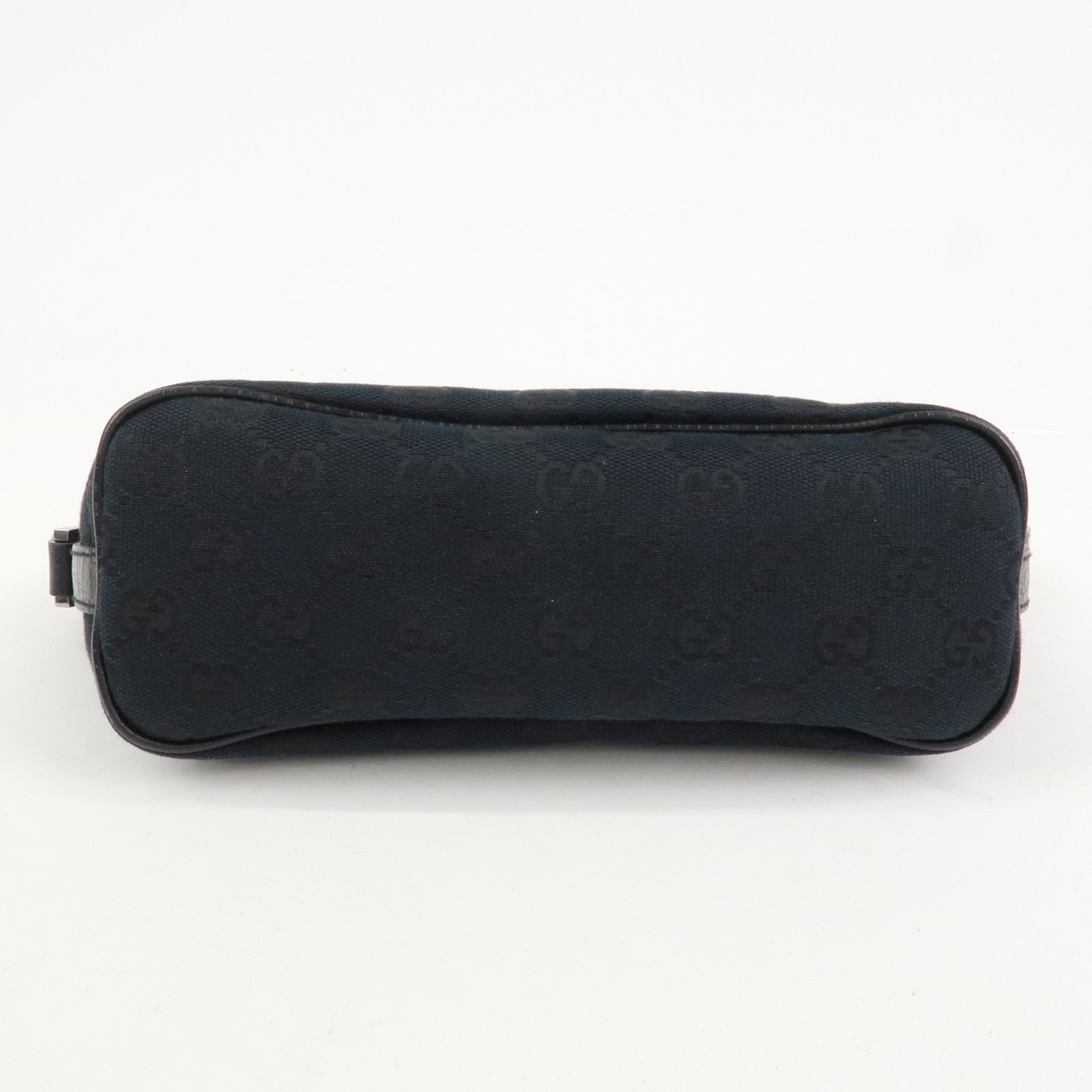 GUCCI Boat Bag Sherry GG Canvas Leather Hand Bag Black 141809