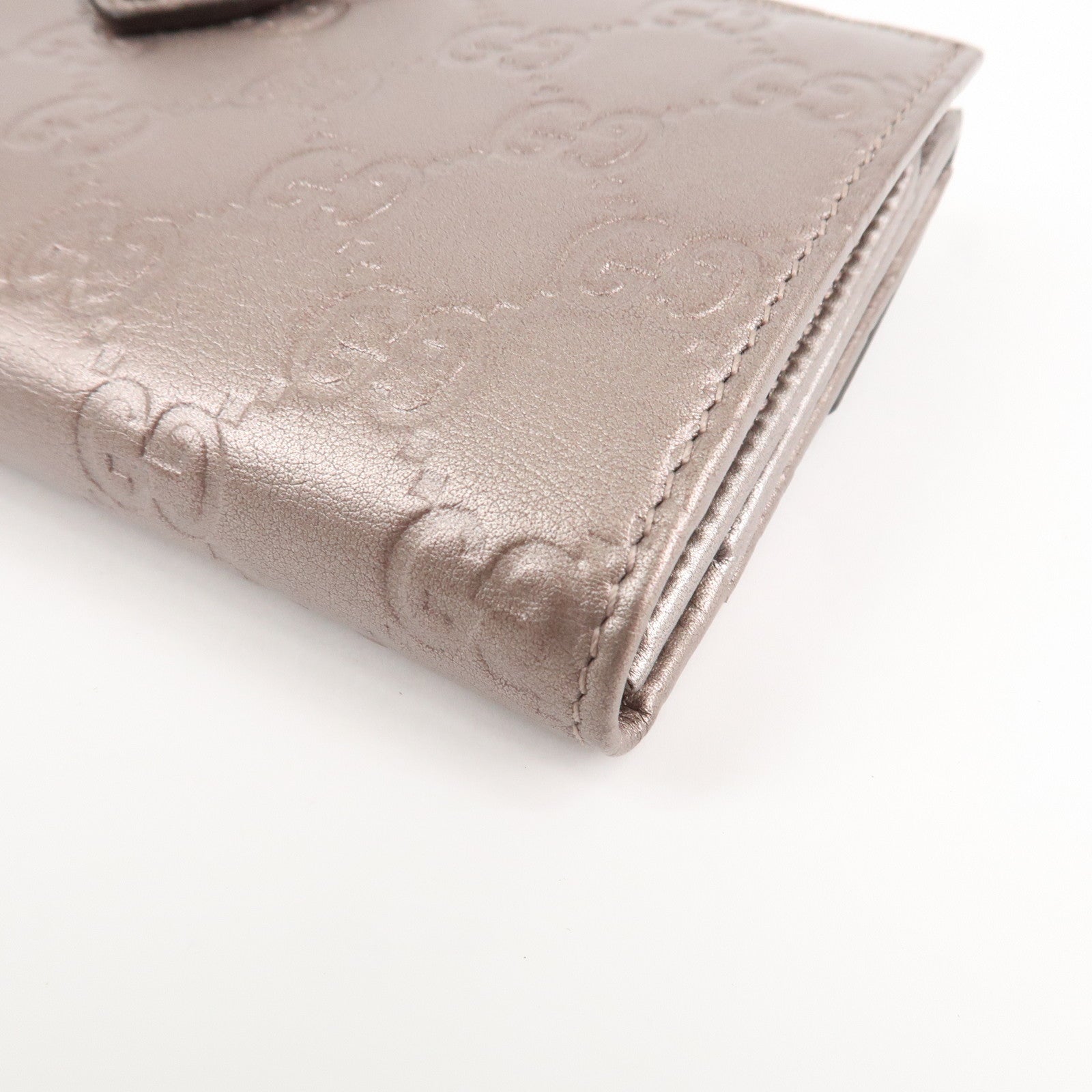 GUCCI Guccissima Leather Heart W Hook Bi-fold Wallet Pink 203550 Used