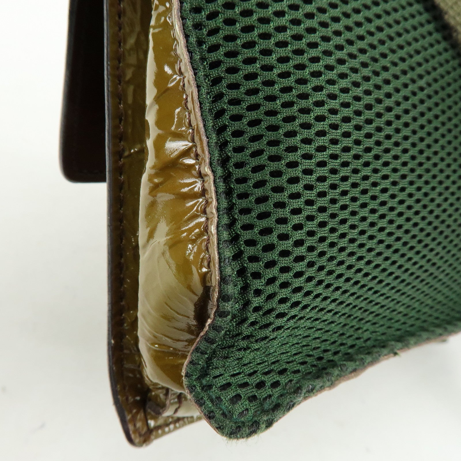 MIU MIU Patent Leather Nylon Shoulder Bag Khaki Brown