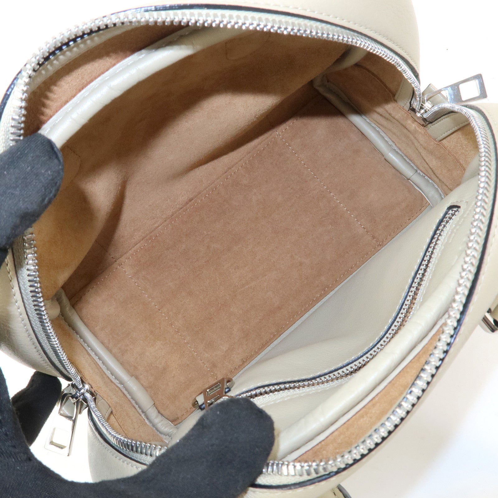 LOEWE Anagram Amazona 75 Leather Hand Bag Beige Silver