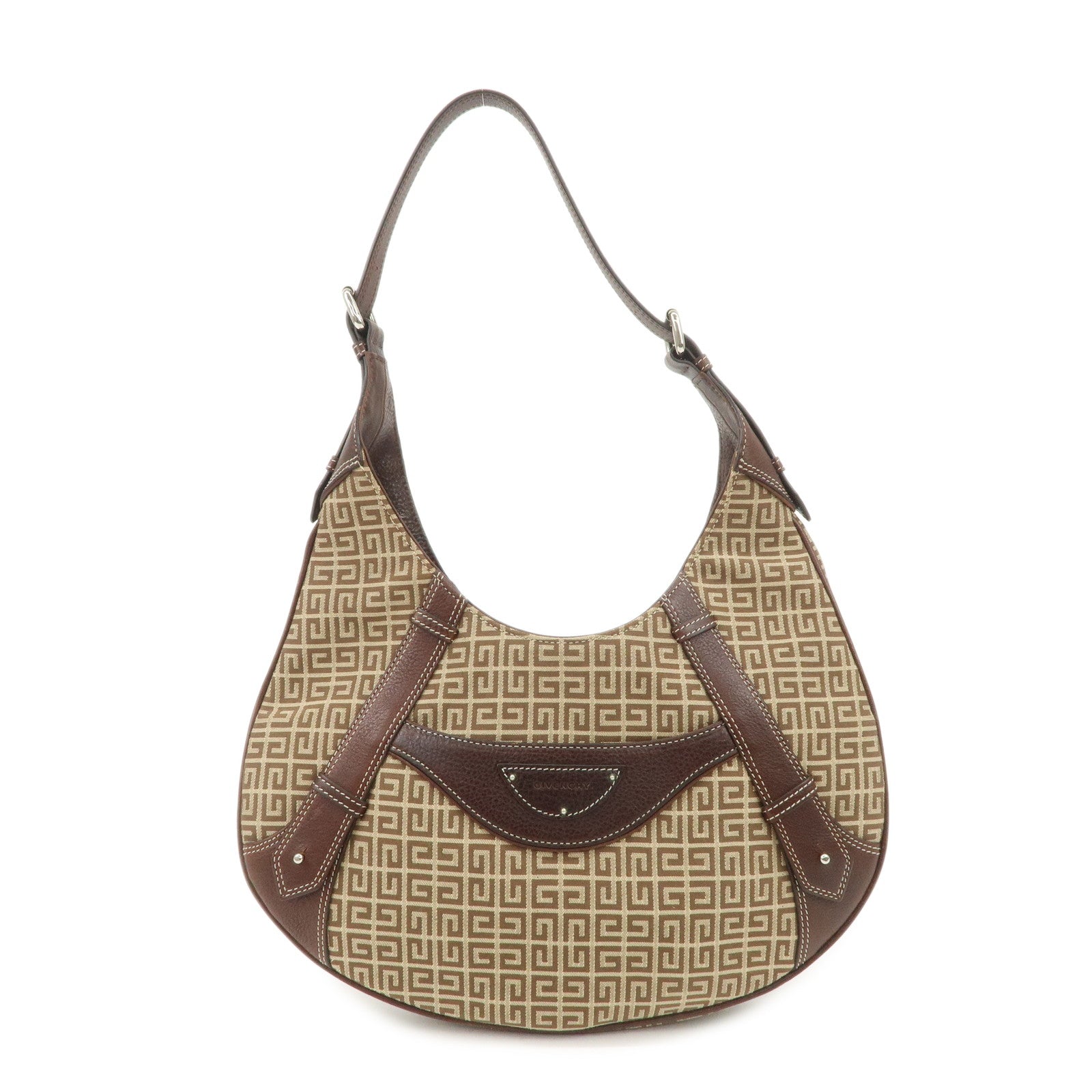 GIVENCHY 4G Logo Canvas Leather Hand Bag Shoulder Bag Beige Brown