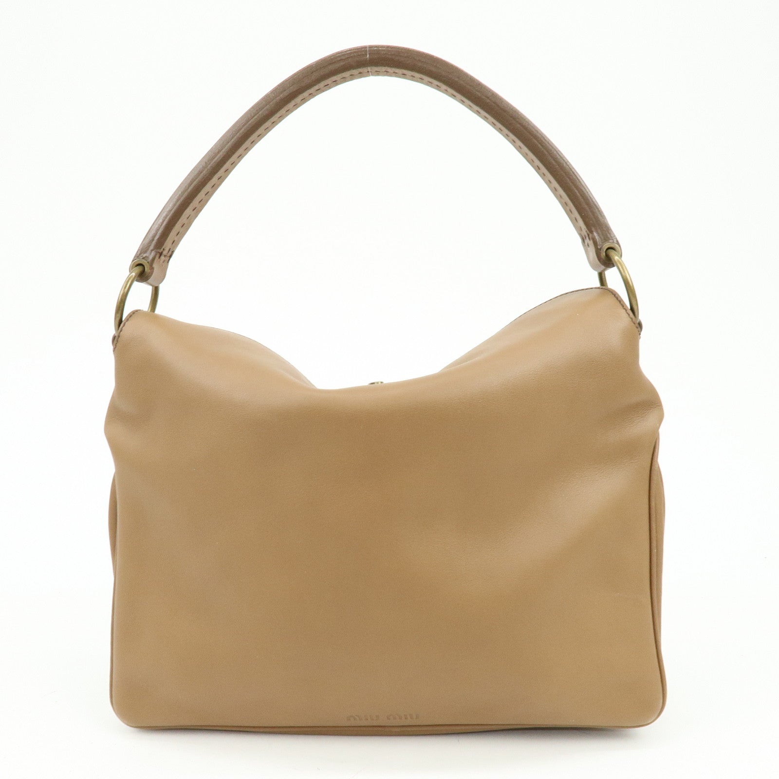 MIU MIU Logo Leather Shoulder Bag Hand Bag Brown