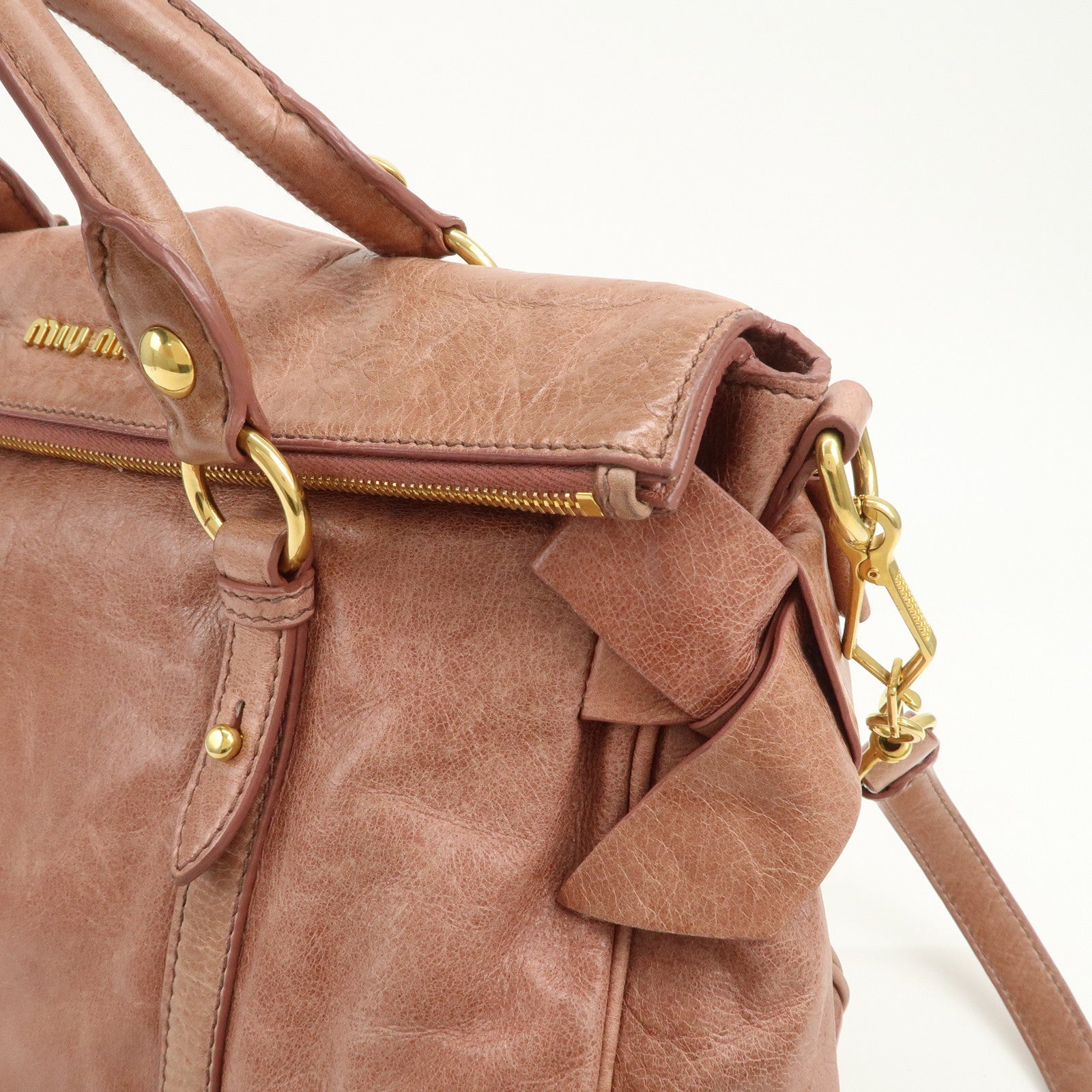 MIU MIU Logo Leather Ribbon 2Way Bag Shouler Bag Hand Bag RT0365
