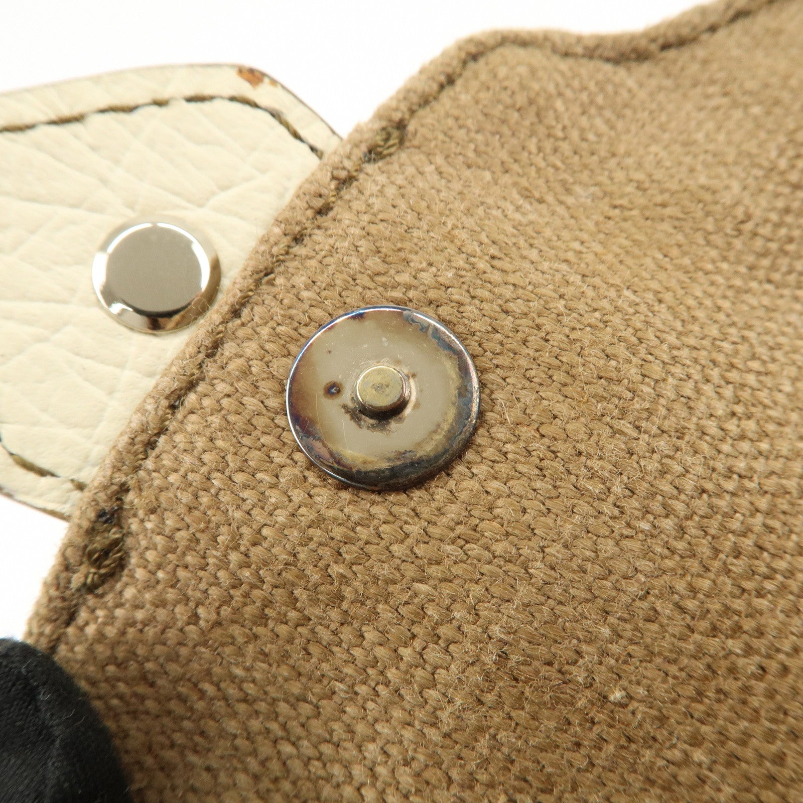 CELINE Logo Canvas Leather Tote Bag Shoulder Bag Brown Ivory