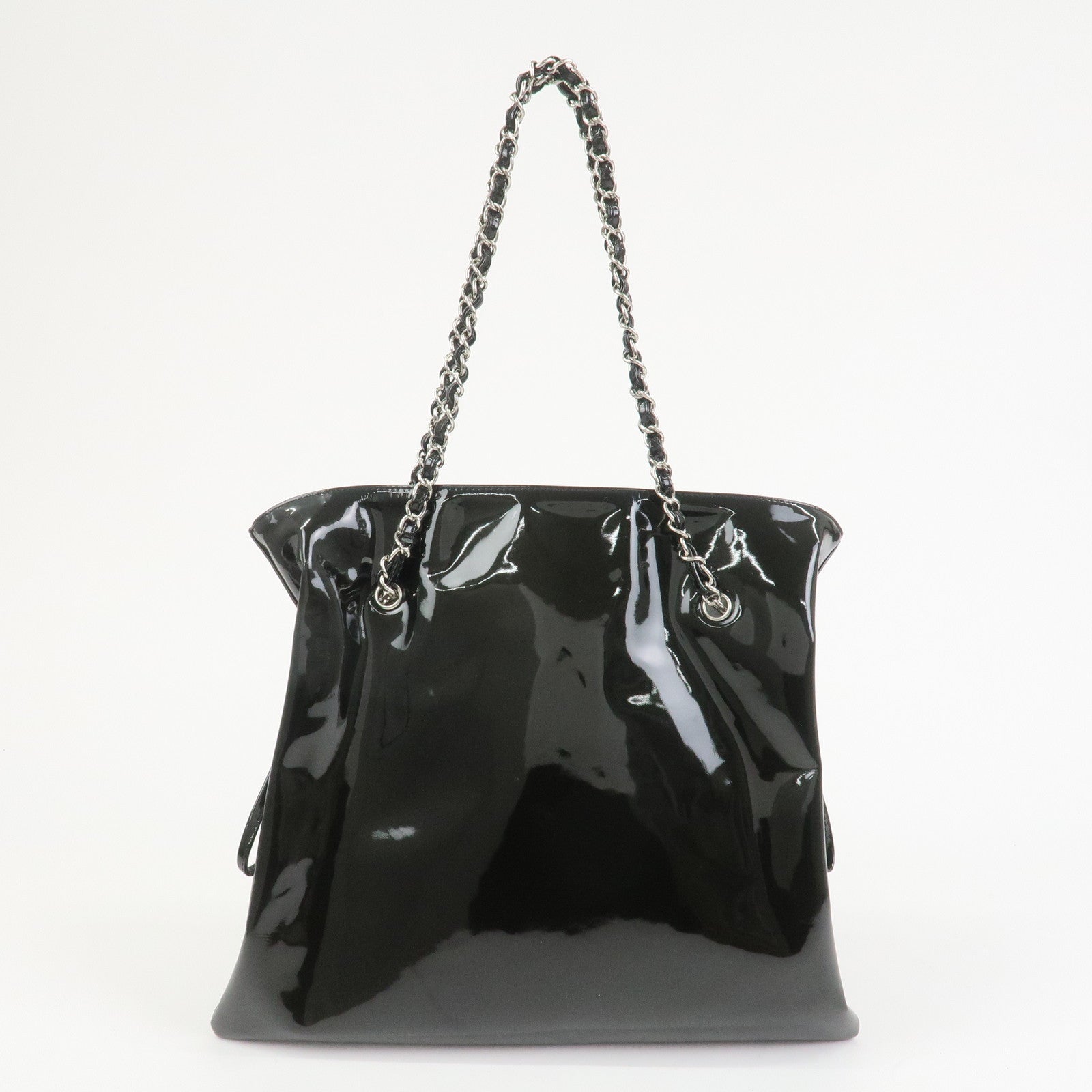 CHANEL COCO Mark Patent Leather Rhinestone Tote Bag Black