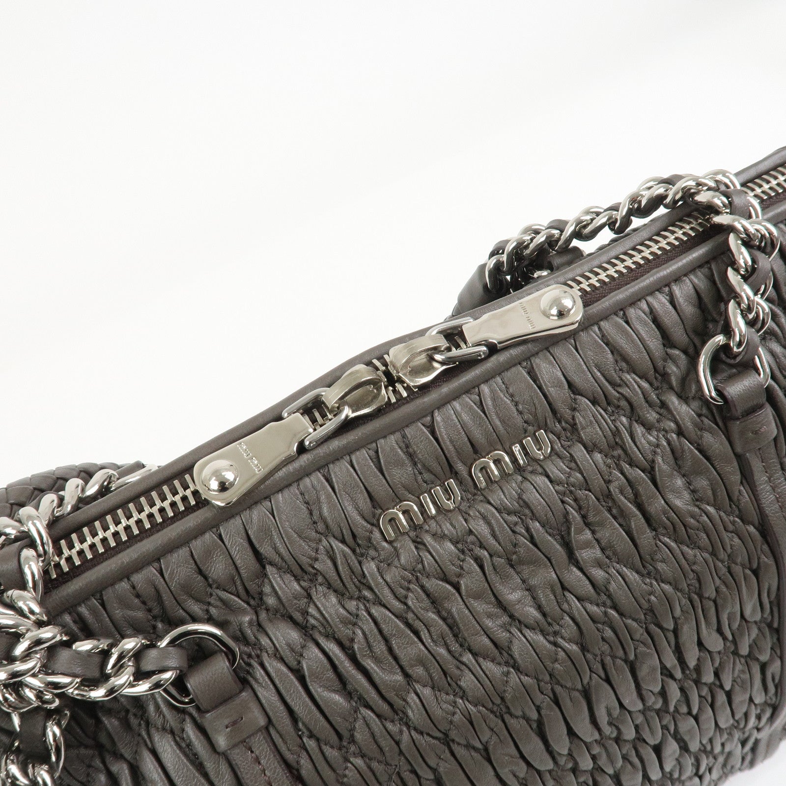 MIUMIU Logo Matelasse Nappa Leather Chain Shoulder Bag Gray