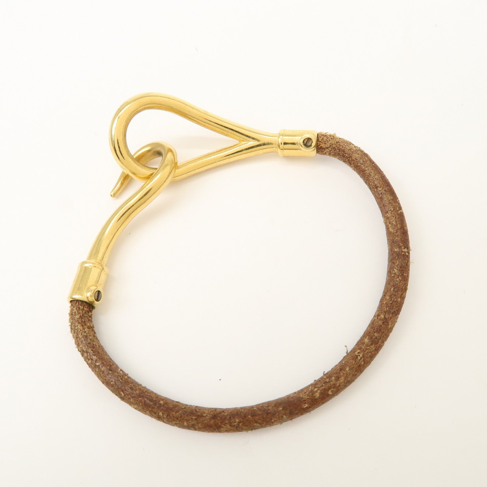 HERMES Leather Jumbo Choker Bracelet Brown Gold