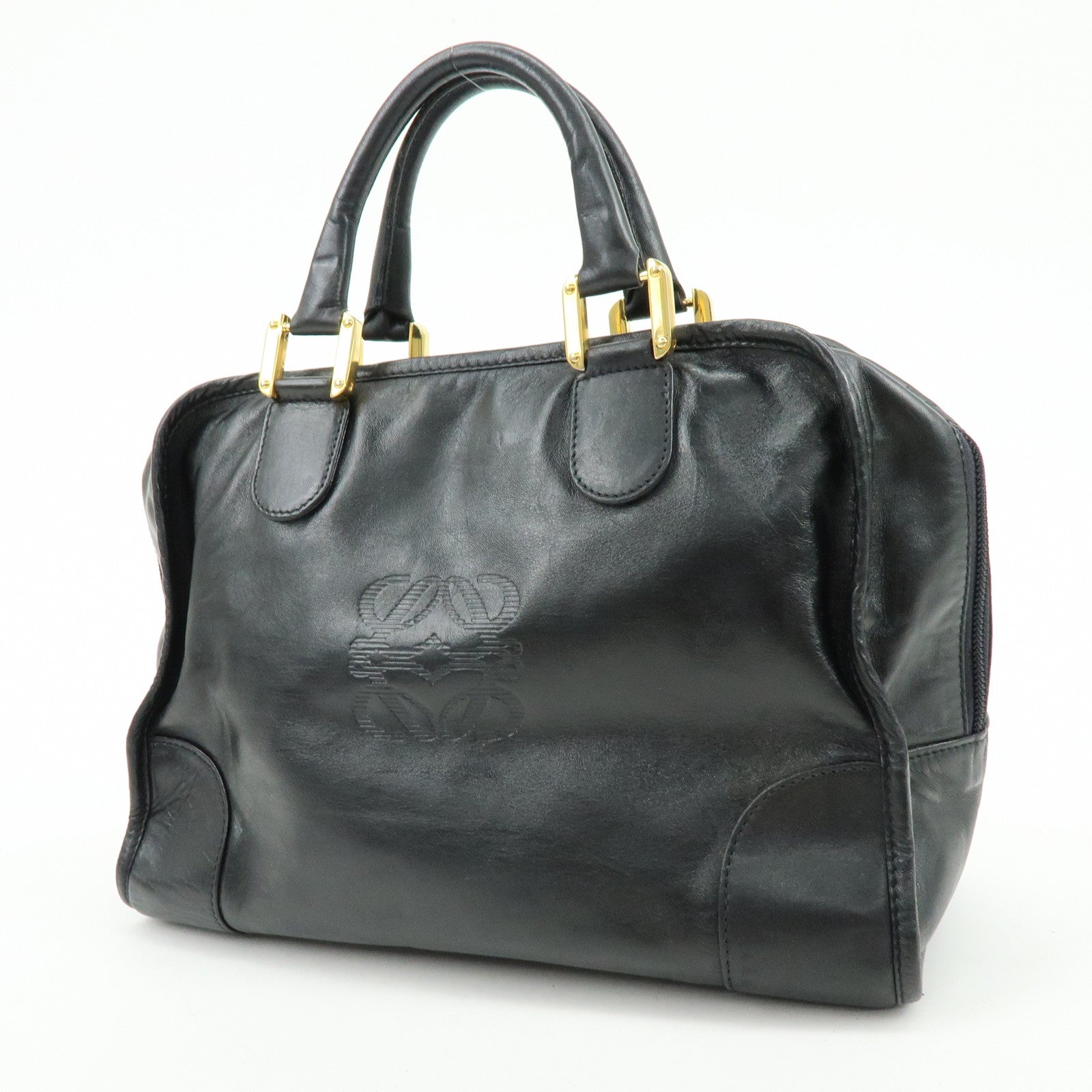 LOEWE Anagram Amazona36 Leather Hand Bag Boston Bag Black