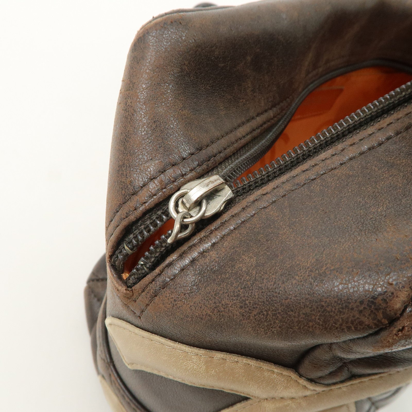 CHANEL Cambon Line Lamb Skin Bowling Bag Hand Bag Brown A25171 Used