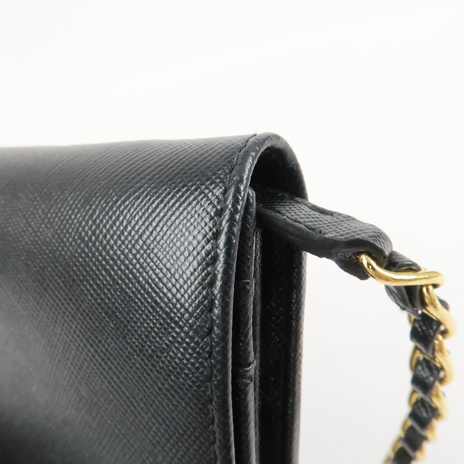 PRADA Saffiano Leather Chain Wallet WOC Black 1M1290
