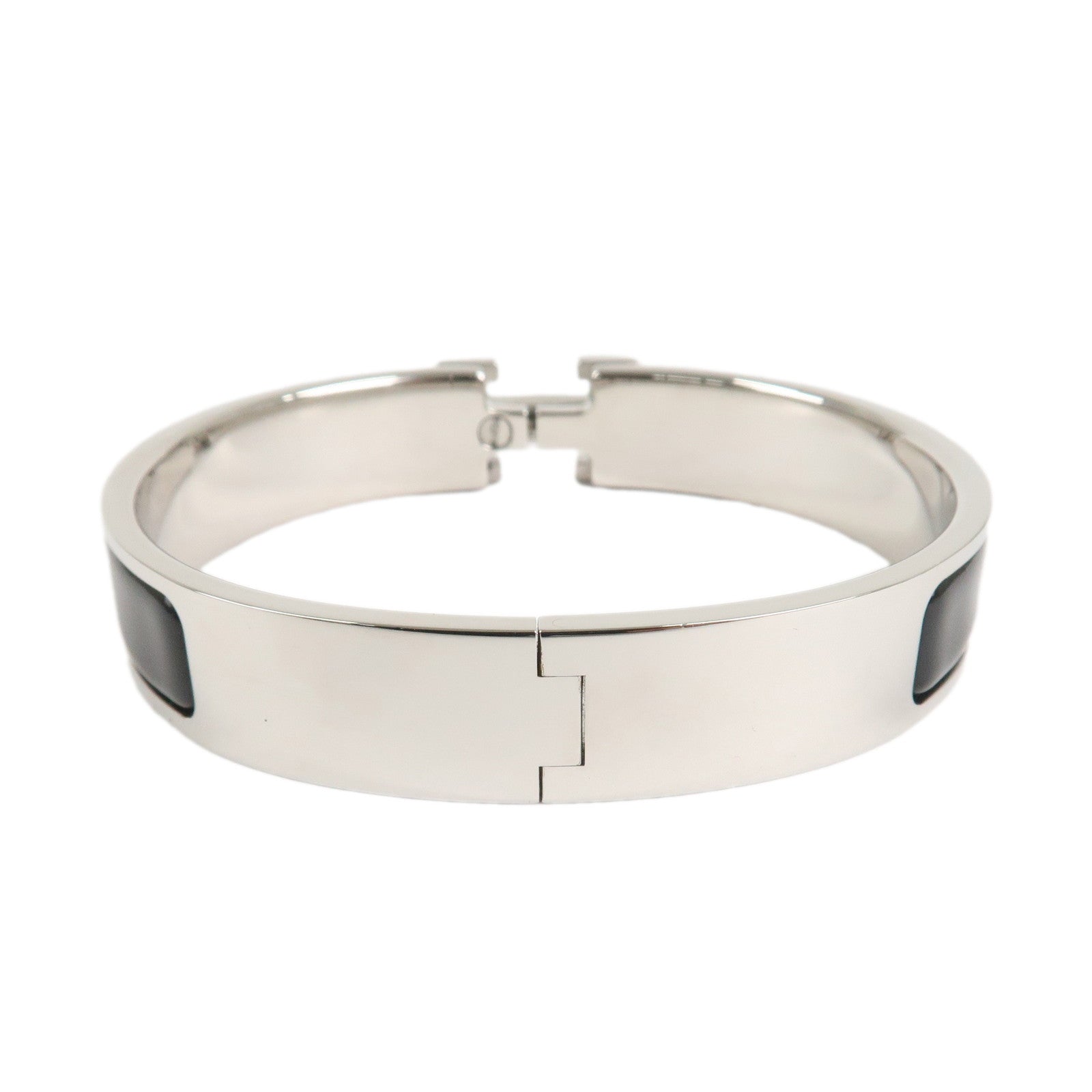 HERMES Clic Clac PM H Logo Bangle Bracelet Silver Black Used