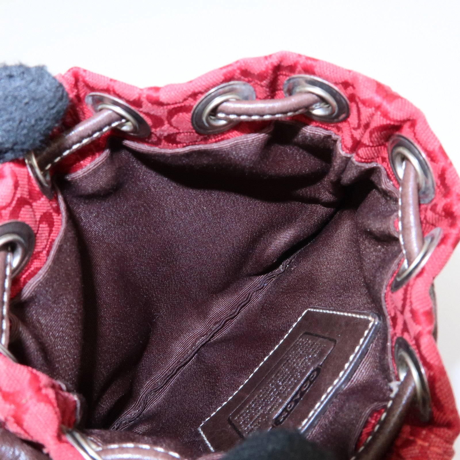 COACH Signature Set of 3 Pouch Cosmetic Case Red Brown Multicolor