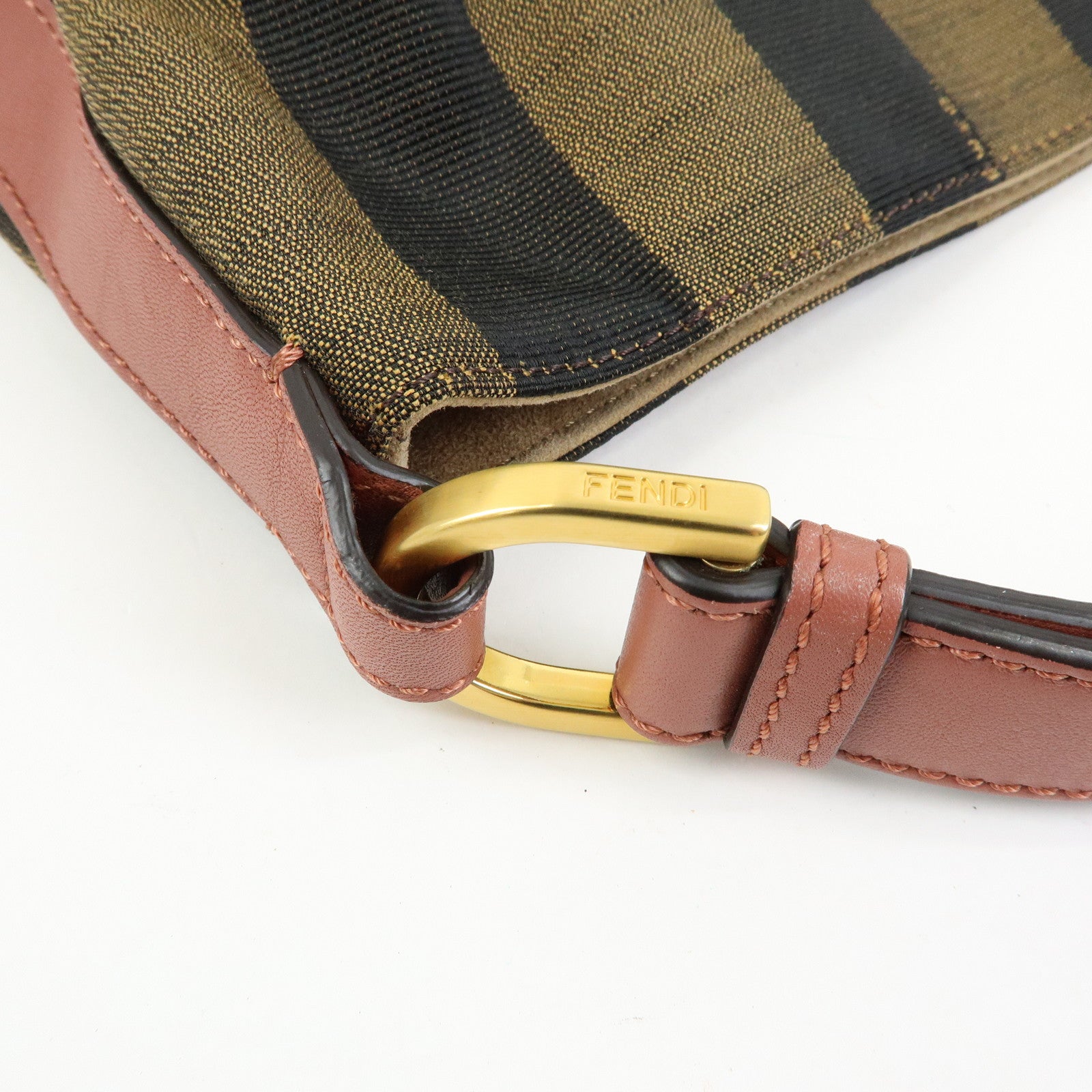 FENDI Pequin Canvas Leather Shoulder Bag Brown Pink 8BR669