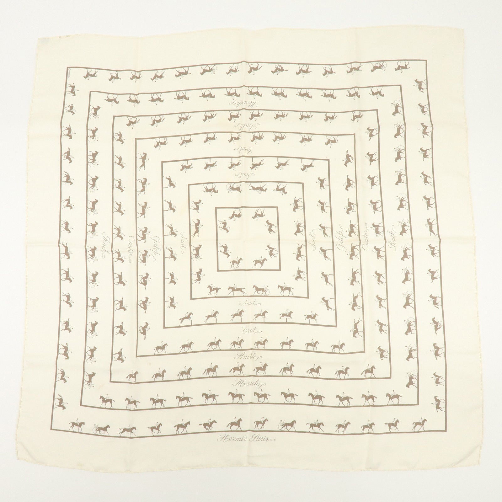 HERMES Carre 90 Set of 2 Silk 100% Scarf Green Gold Ivory