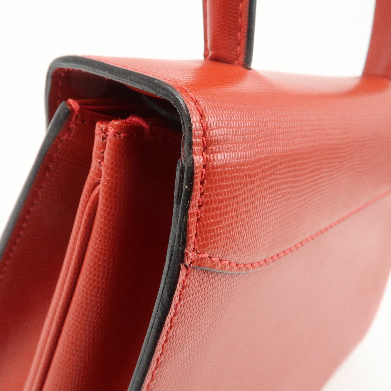 CELINE Logo Leather 2Way Bag Hand Bag Shoulder Bag Red Gold