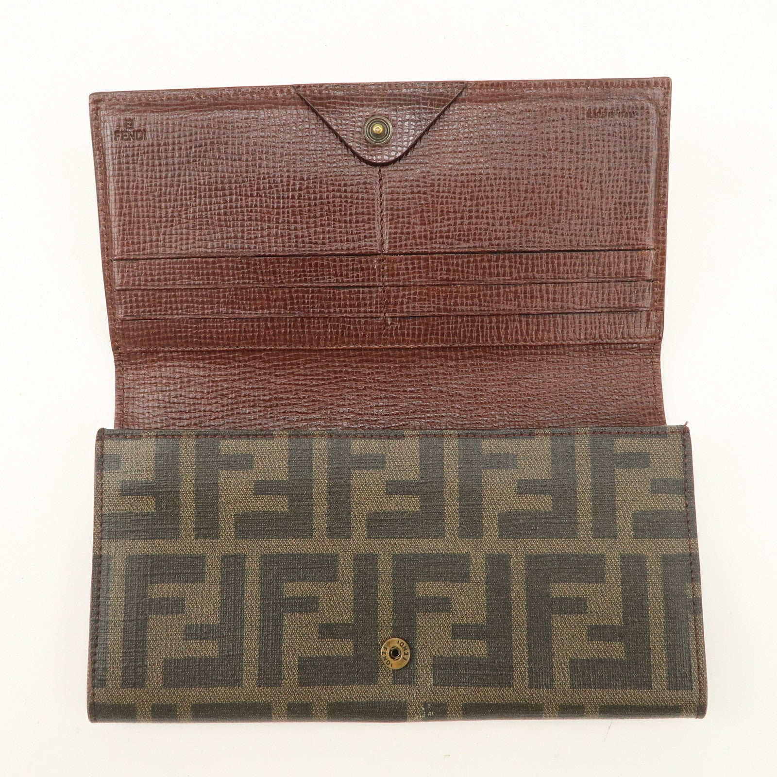 FENDI Zucca PVC Leather Bi-fold Long Wallet Black Brown 8M0000 Used