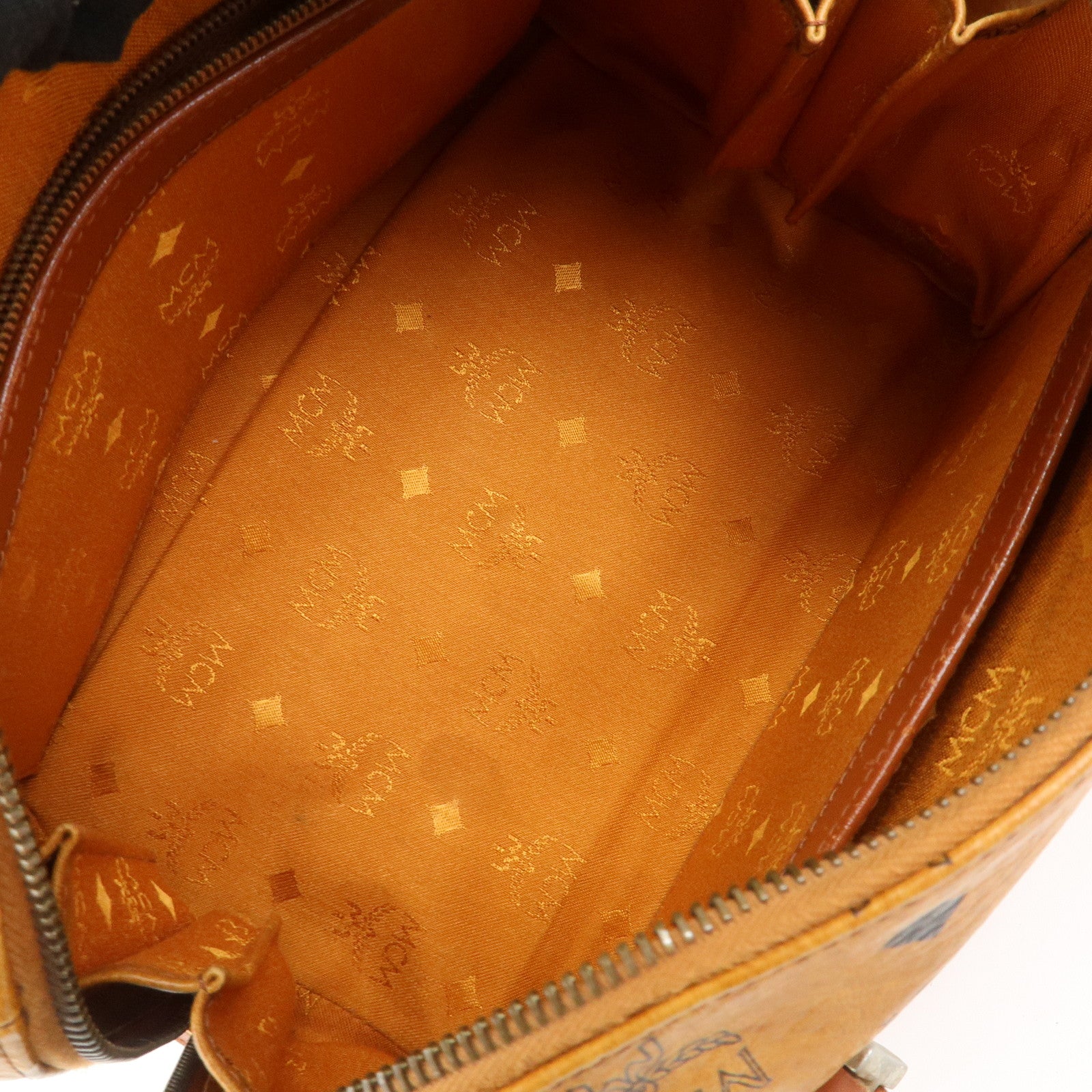 MCM Visetos Leather Boston Bag Hand Bag Brown