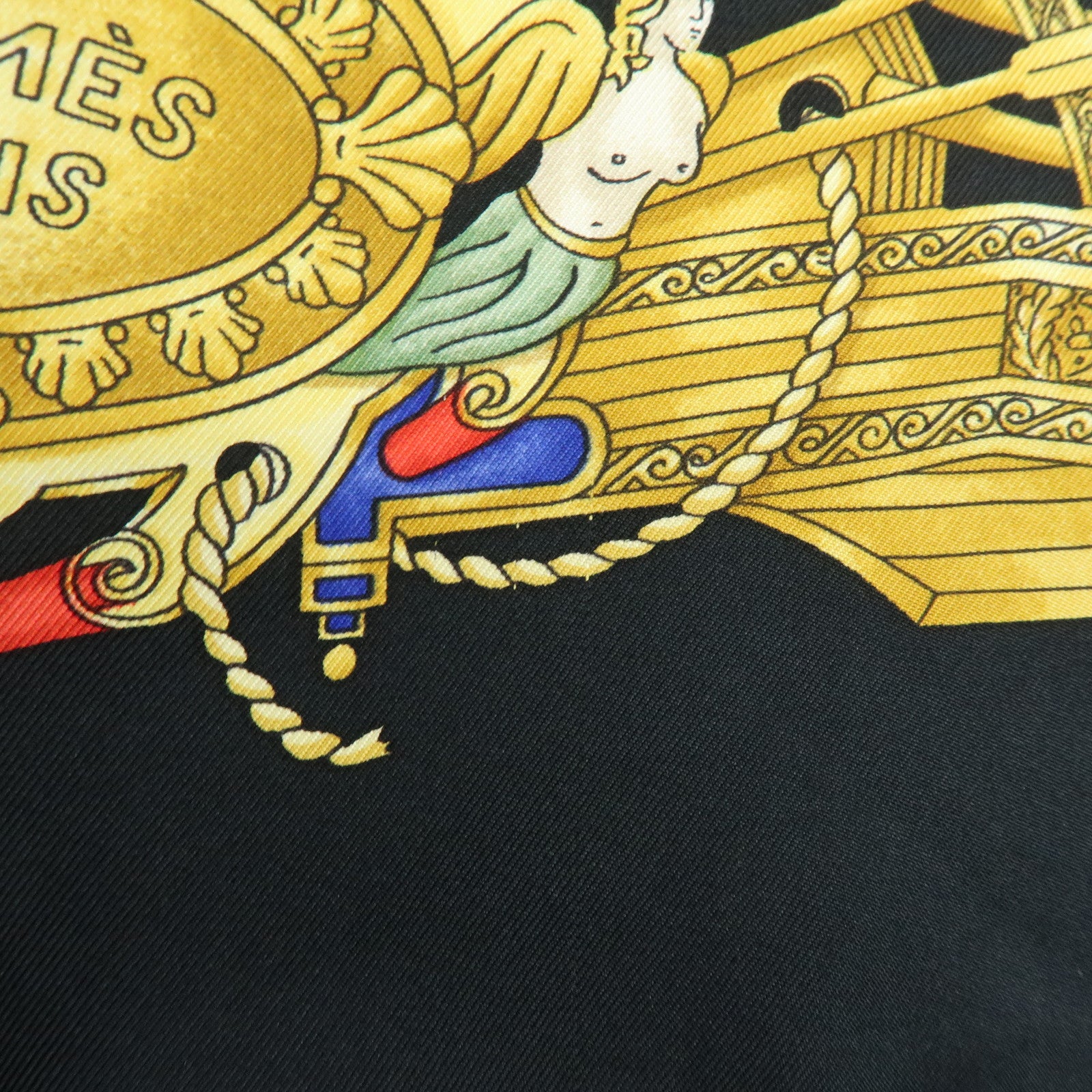 HERMES Carre 90 Set of 2 Silk 100% Scarf Black Gold Brown