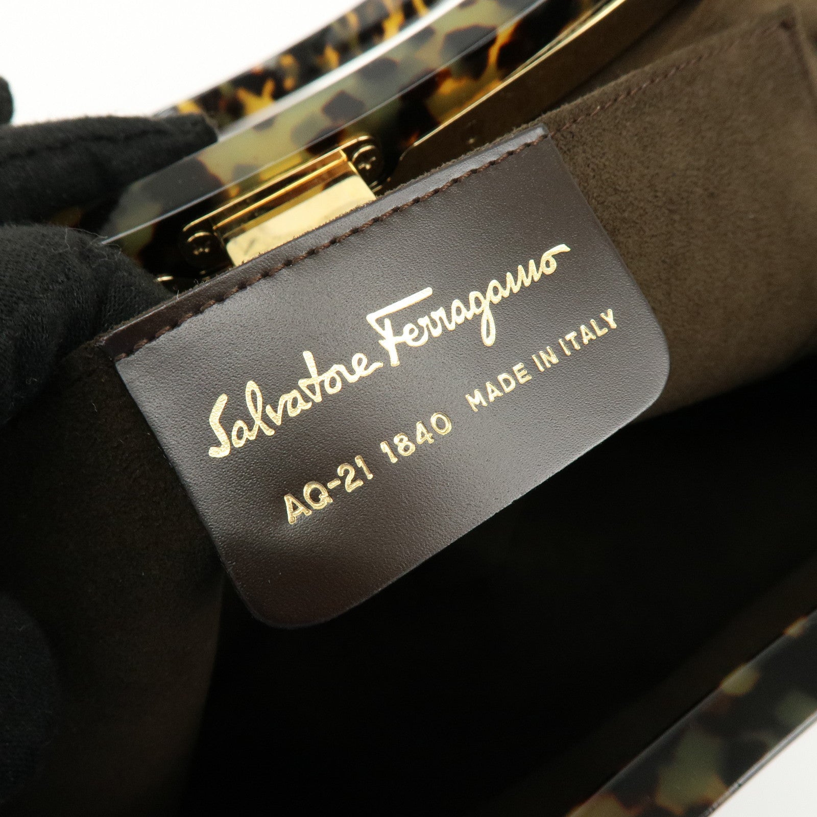 Ferragamo Suede Leather Plastic Shoulder Bag Hand Bag Brown