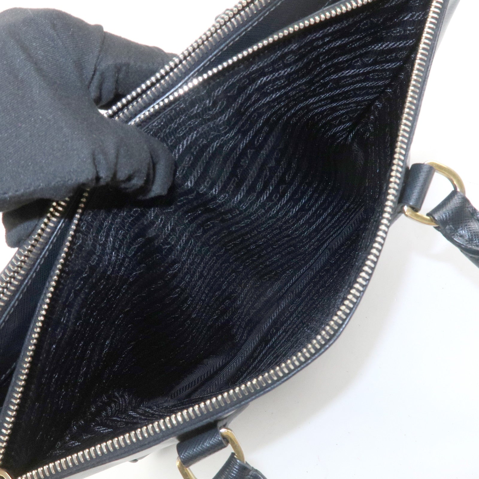 PRADA Galleria Triangle Logo Saffiano Leather 2Way Bag Black BN2274