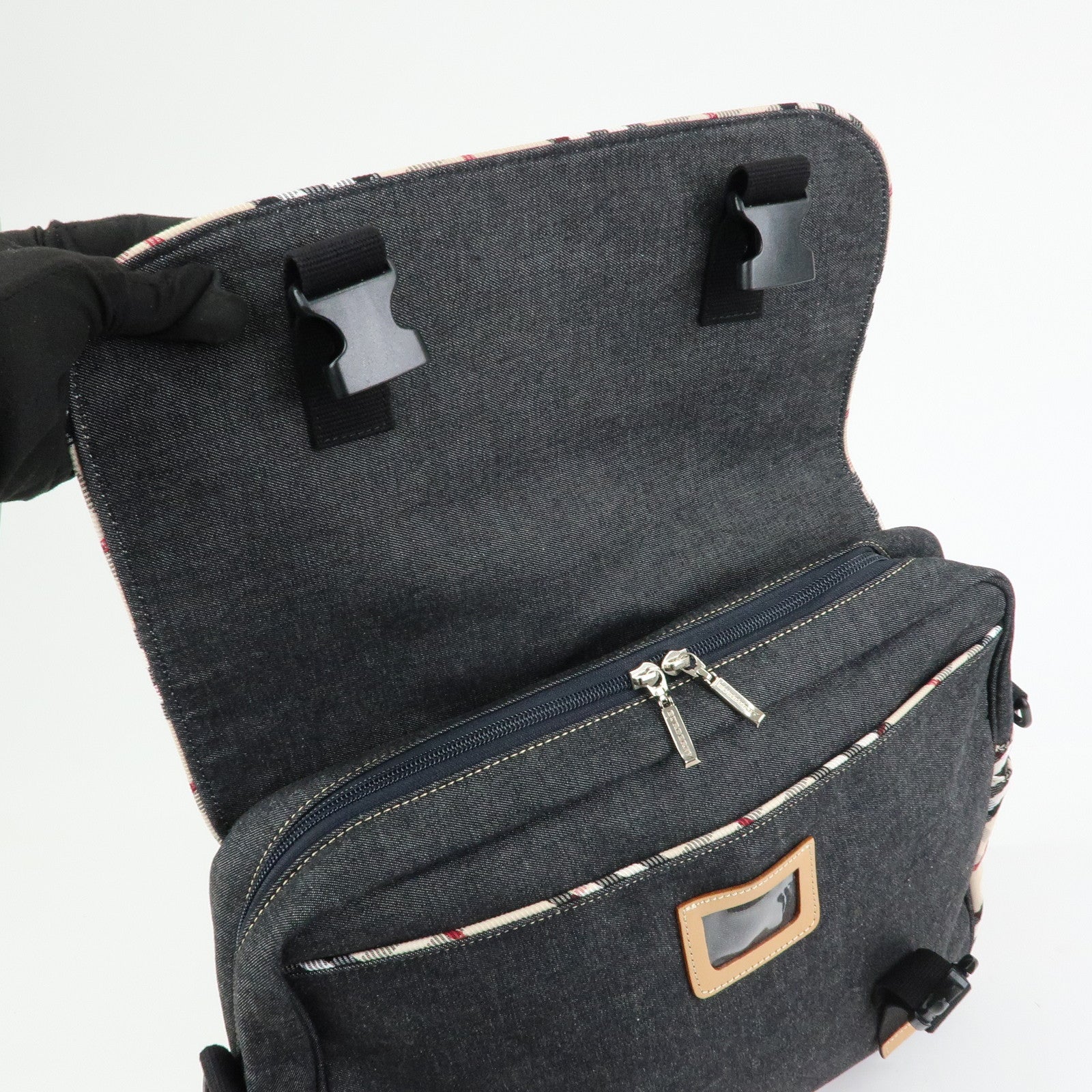 Burberry Nova Plaid Denim Canvas 2Way Shoulder Hand Bag Indigo Blue