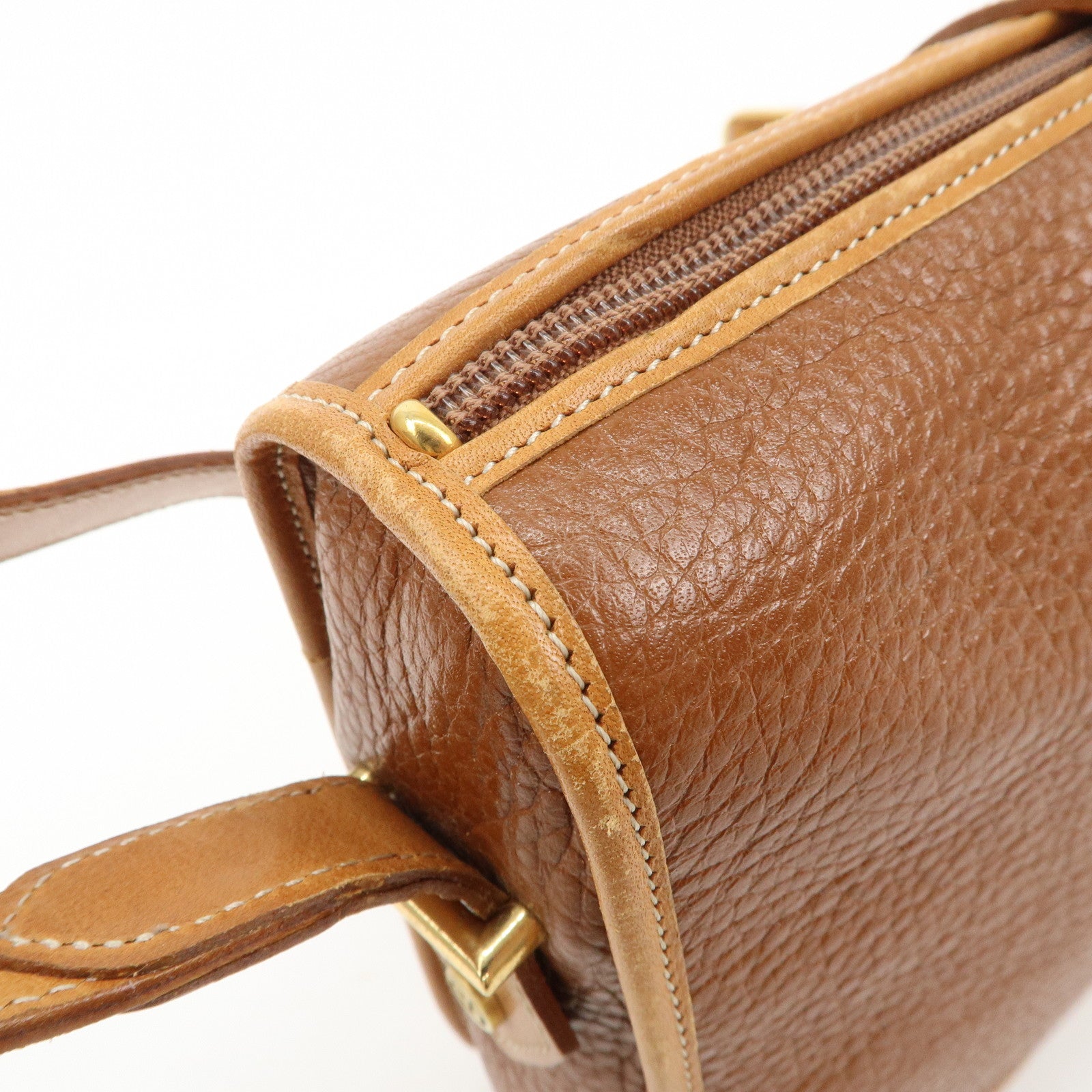 Christian Dior Logo Leather Shoulder Bag Brown Gold HDW