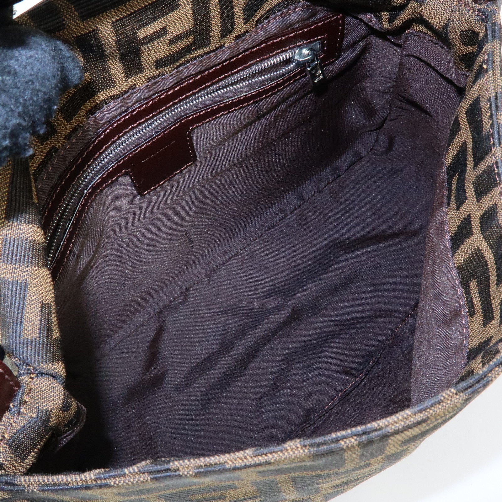 FENDI Mamma Baguette Zucca Canvas Leather Shoulder Bag Brown 26325