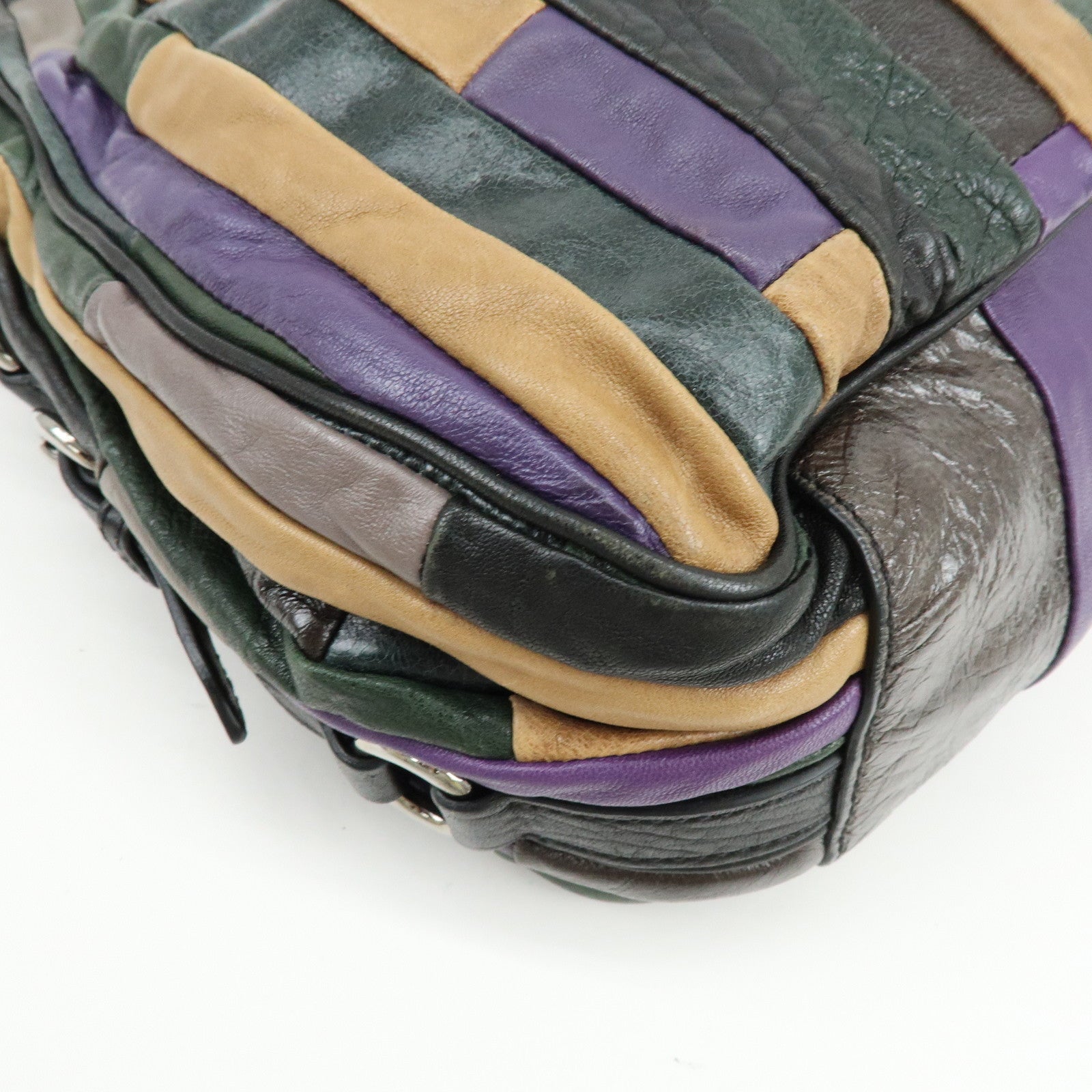 MIU MIU Logo Leather Hand Bag Shoulder Bag Black Purple Green