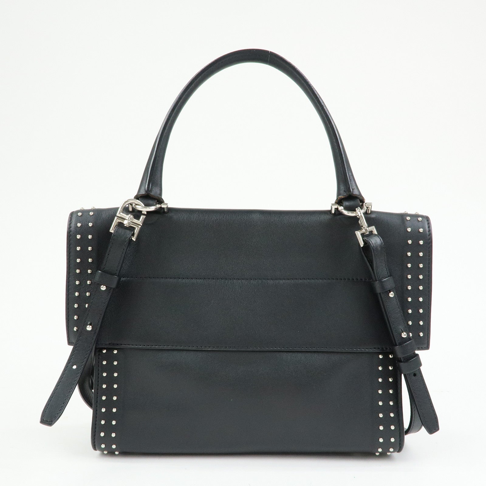 GIVENCHY Shark Studs Leather 2Way Bag Hand Shoulder Bag Black