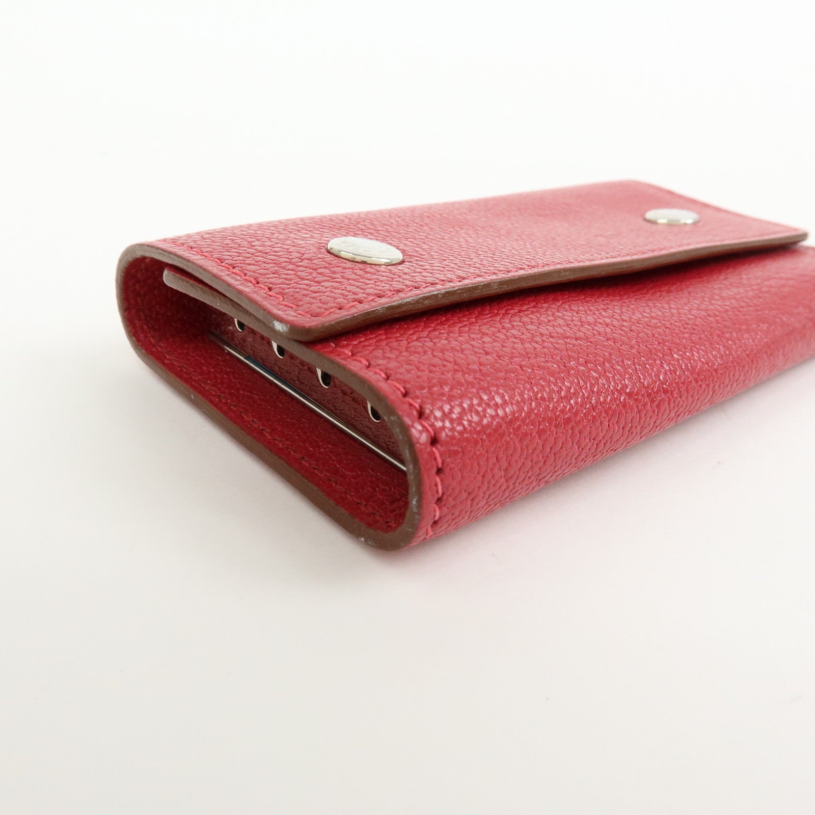HERMES Sellier Etui Cles 4 Chevre Leather Key Case Key Holder Pink