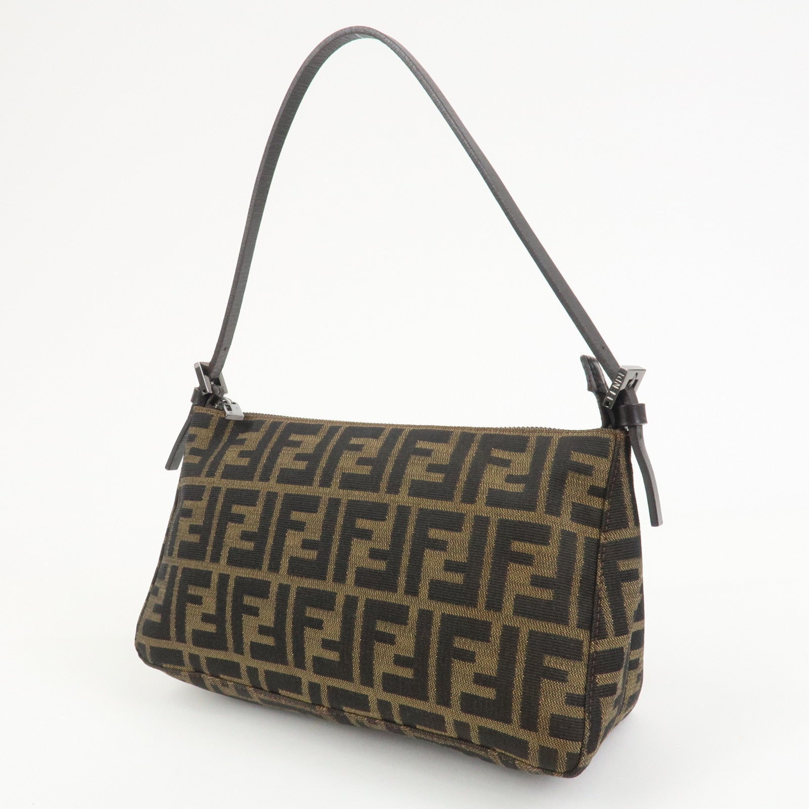 FENDI Zucca Canvas Leather Hand Bag Shoulder Bag Brown 8BR156