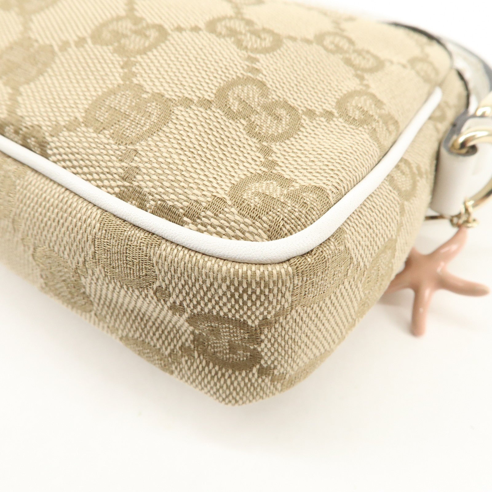 GUCCI GG Canvas Leather Hand Bag Accessory Pouch Beige Ivory 154432 Used